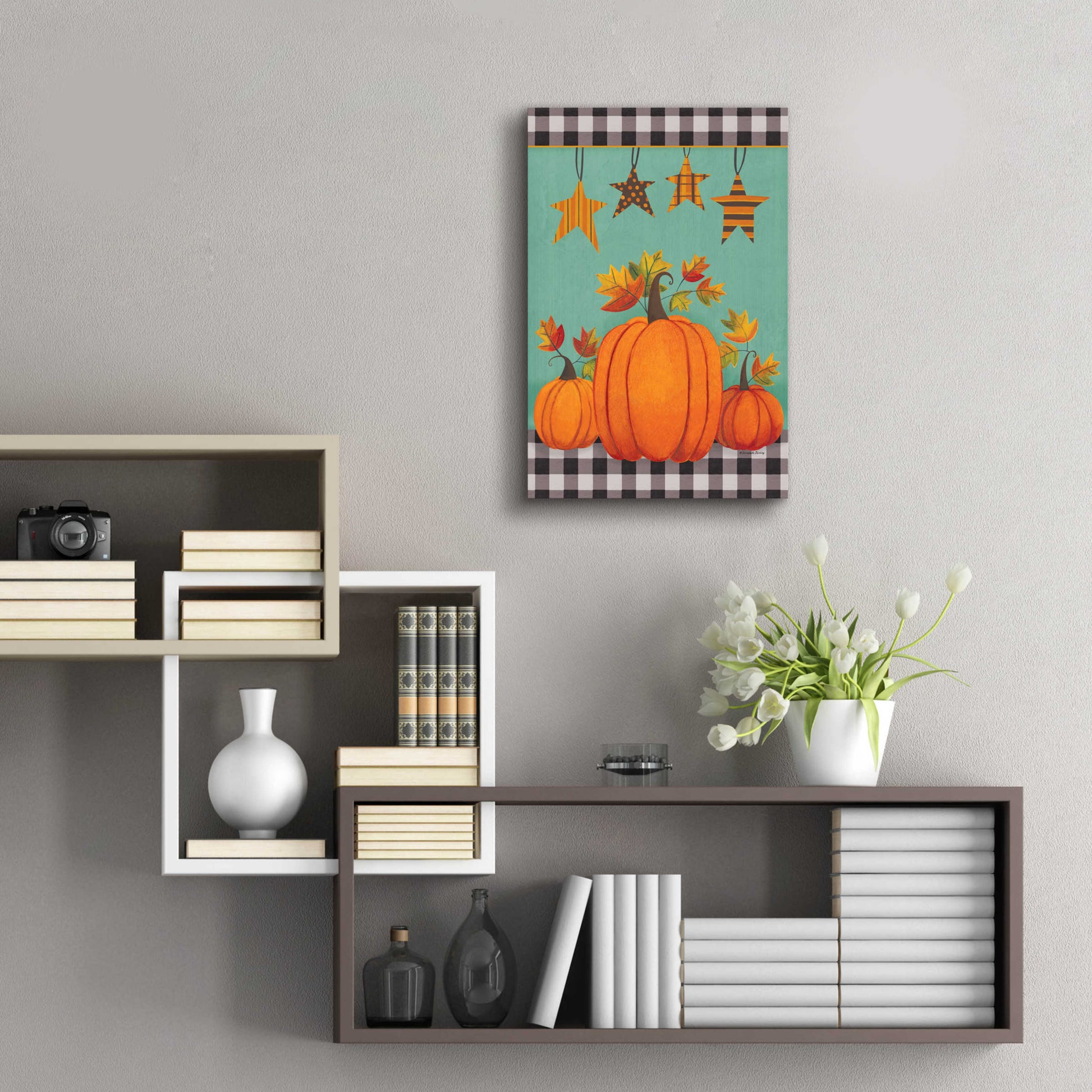 Epic Art 'Pumpkins & Stars' by Bernadette Deming, Acrylic Glass Wall Art,16x24