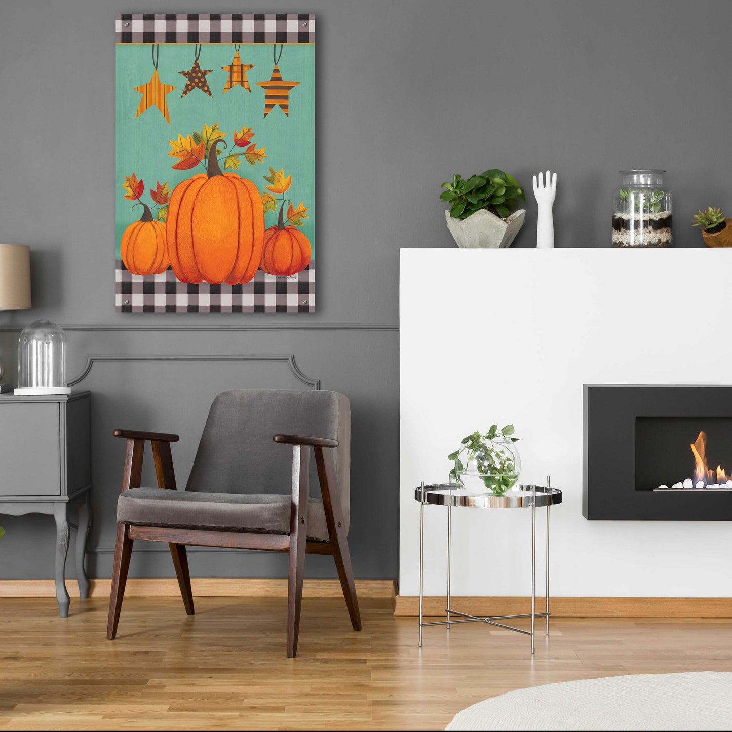 Epic Art 'Pumpkins & Stars' by Bernadette Deming, Acrylic Glass Wall Art,24x36