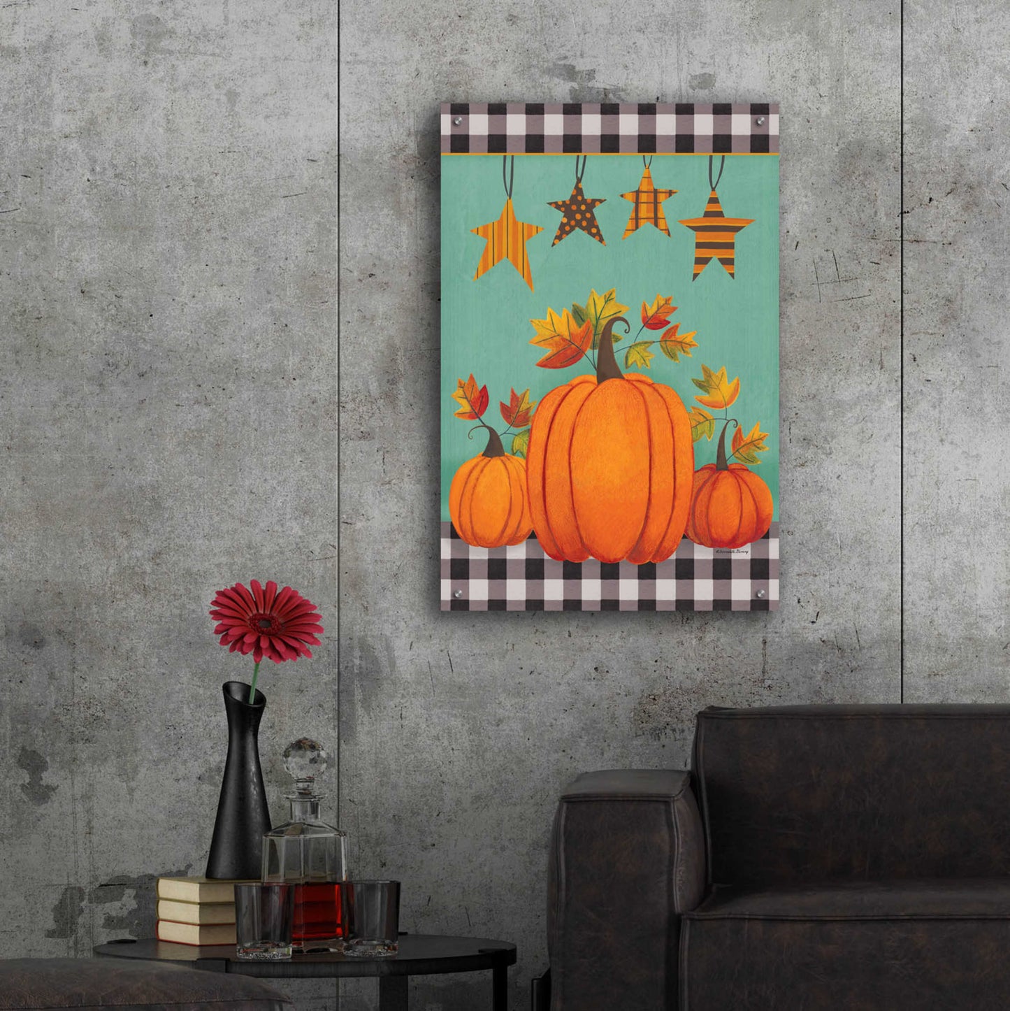 Epic Art 'Pumpkins & Stars' by Bernadette Deming, Acrylic Glass Wall Art,24x36