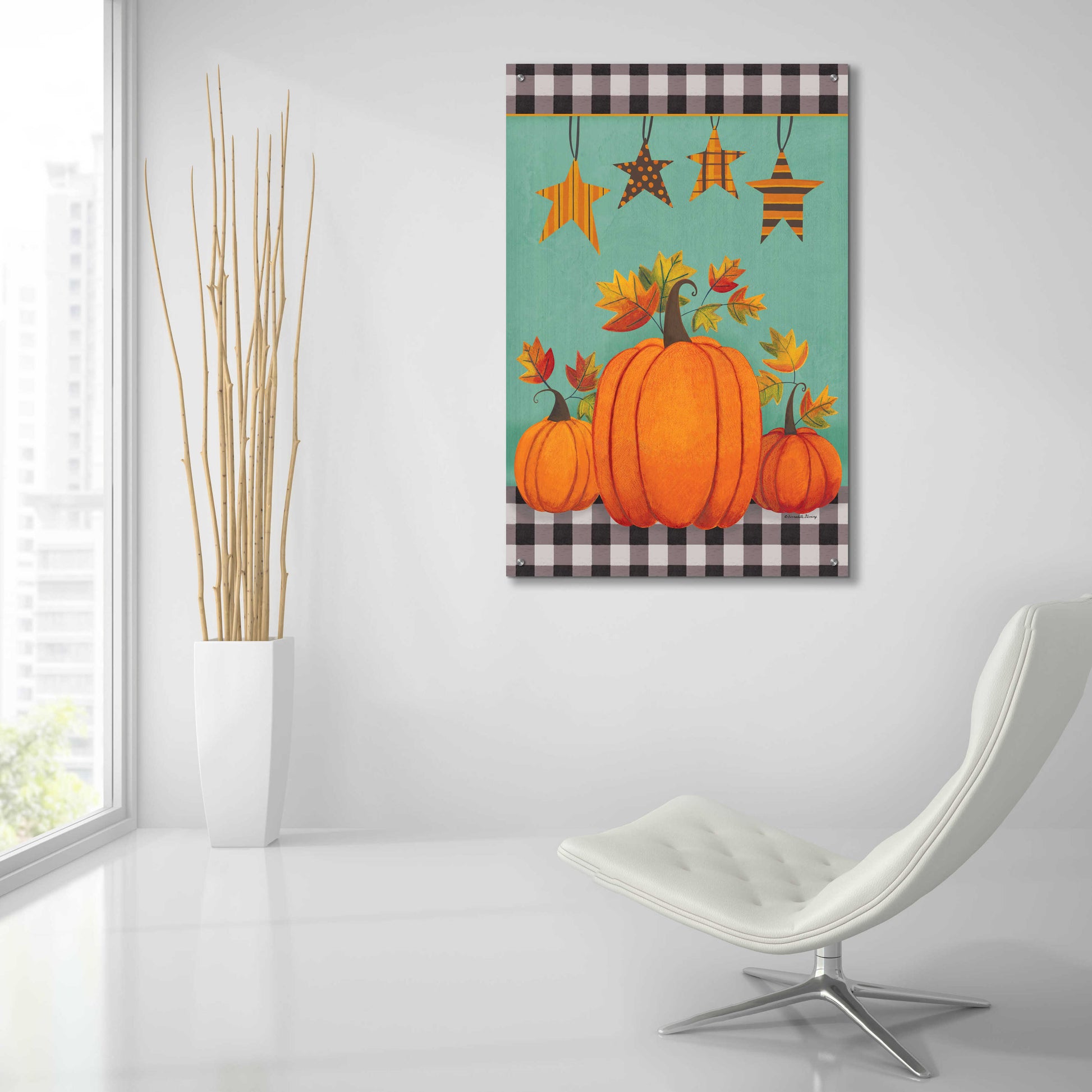 Epic Art 'Pumpkins & Stars' by Bernadette Deming, Acrylic Glass Wall Art,24x36