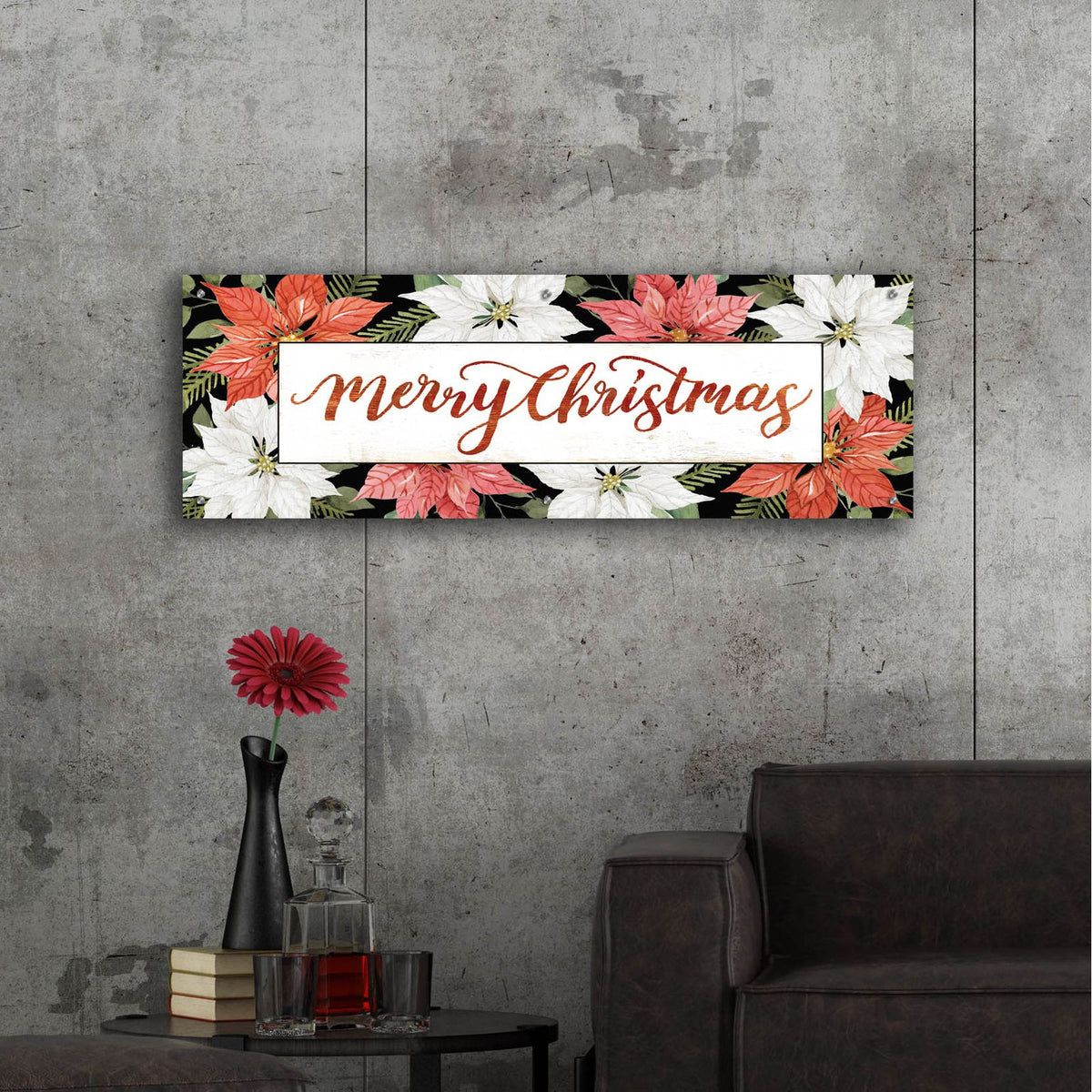 Merry Christmas Poinsettias by Cindy Jacobs - 48x16 acrylic wall art in a room