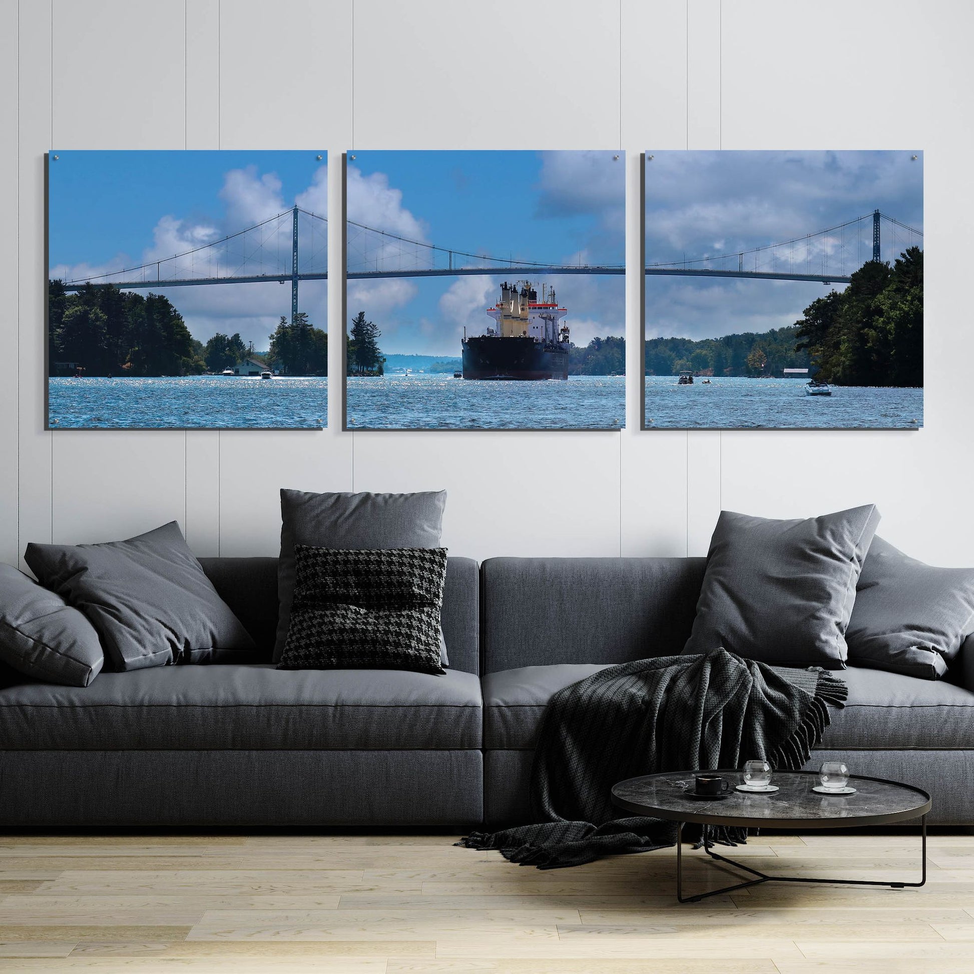 Epic Art 'Rolling on the River' by Lori Deiter, Acrylic Glass Wall Art, 3 Piece Set,108x36