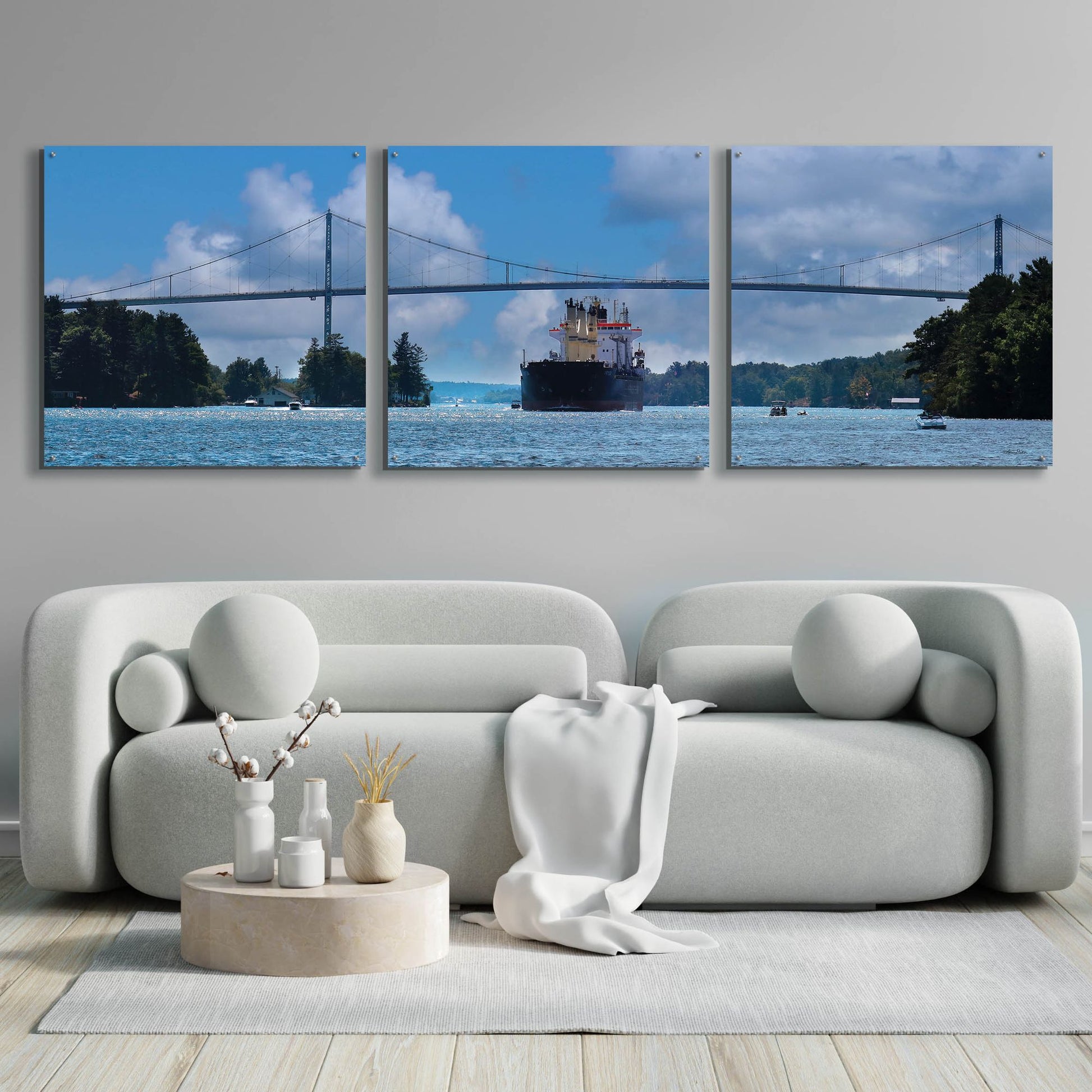 Epic Art 'Rolling on the River' by Lori Deiter, Acrylic Glass Wall Art, 3 Piece Set,108x36