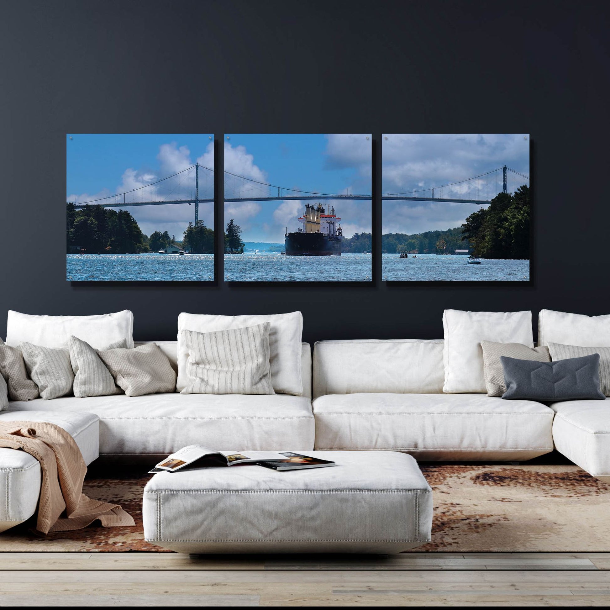 Epic Art 'Rolling on the River' by Lori Deiter, Acrylic Glass Wall Art, 3 Piece Set,108x36