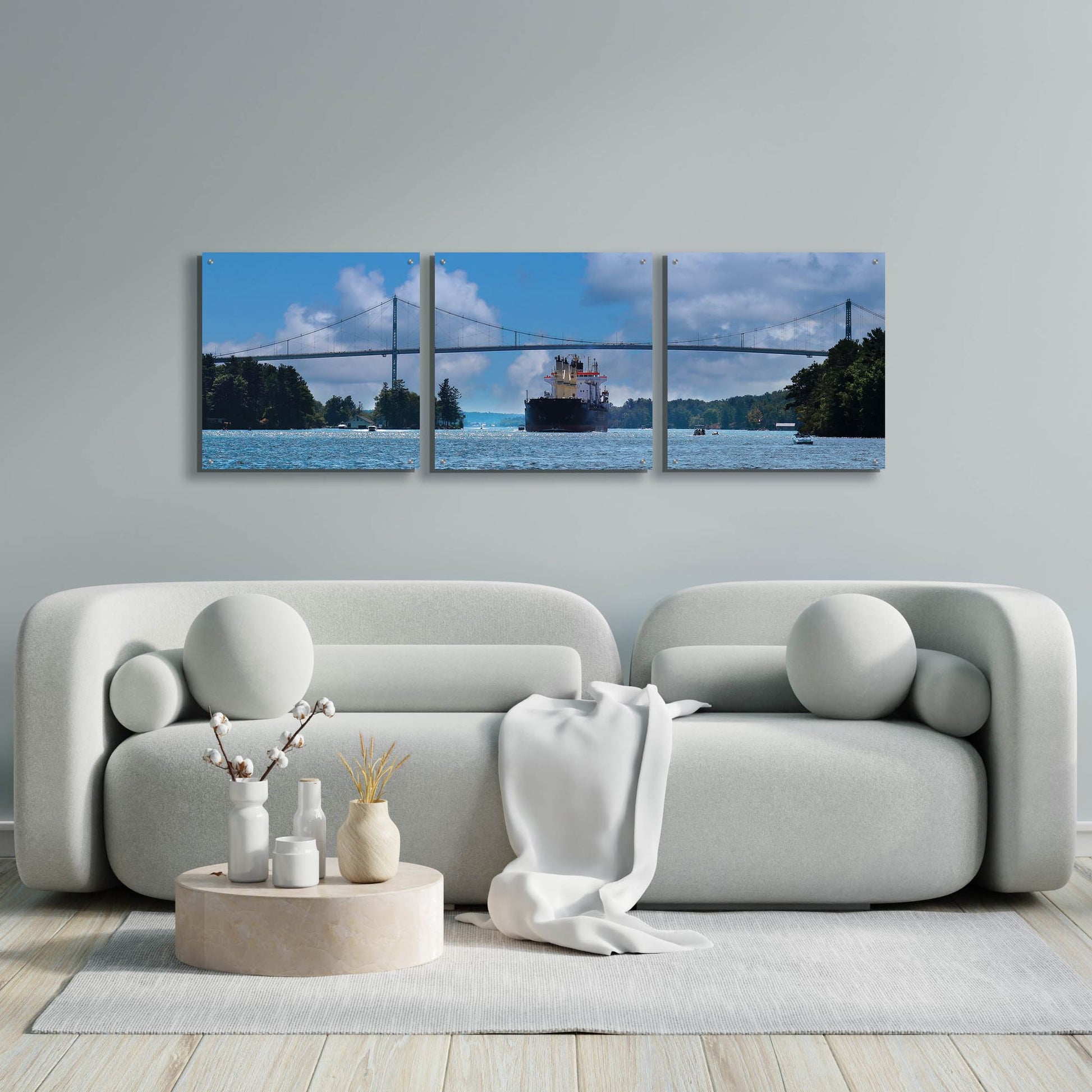 Epic Art 'Rolling on the River' by Lori Deiter, Acrylic Glass Wall Art, 3 Piece Set,72x24