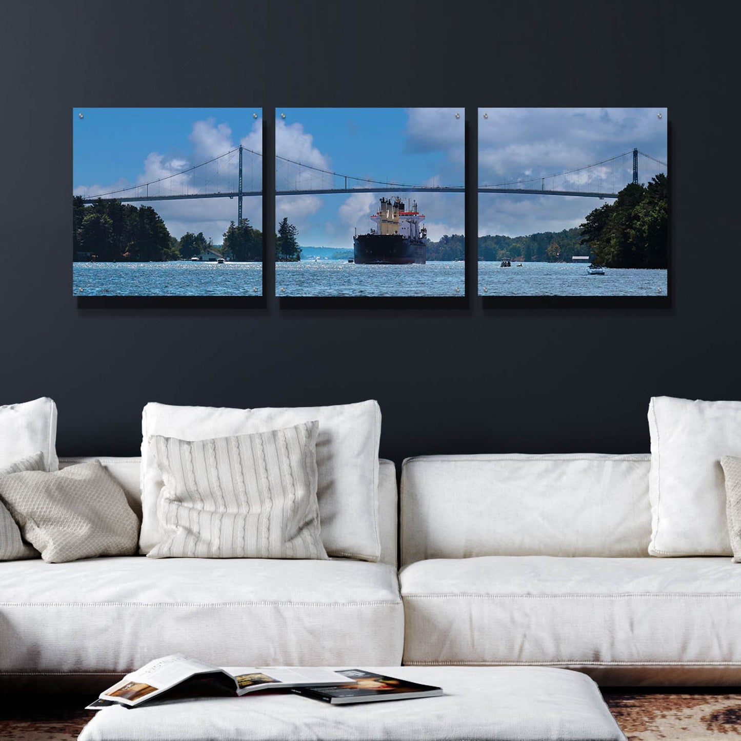 Epic Art 'Rolling on the River' by Lori Deiter, Acrylic Glass Wall Art, 3 Piece Set,72x24