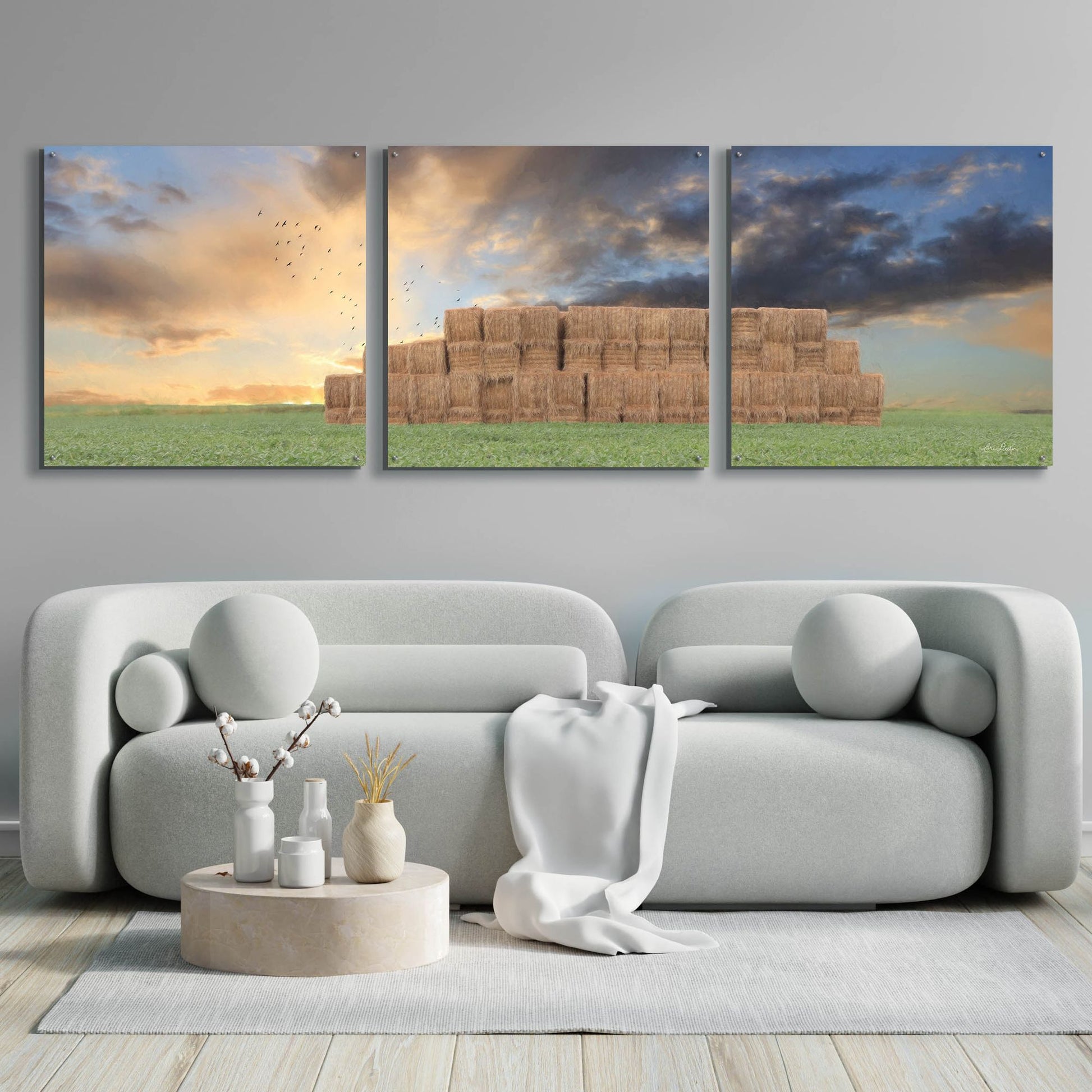 Epic Art 'Haystack Harvest' by Lori Deiter, Acrylic Glass Wall Art, 3 Piece Set,108x36