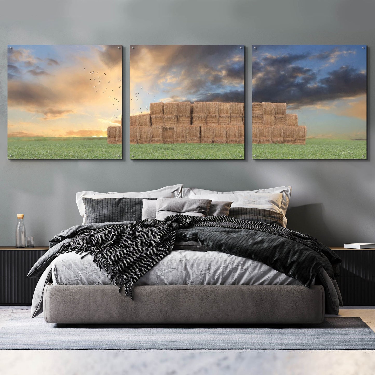 Epic Art 'Haystack Harvest' by Lori Deiter, Acrylic Glass Wall Art, 3 Piece Set,108x36