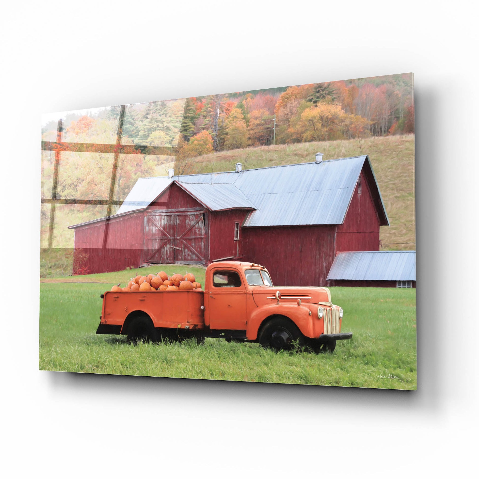 Epic Art 'Orange Pumpkin Truck' by Lori Deiter, Acrylic Glass Wall Art,16x12