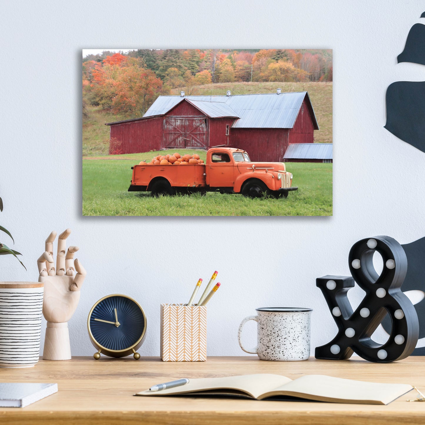 Epic Art 'Orange Pumpkin Truck' by Lori Deiter, Acrylic Glass Wall Art,16x12