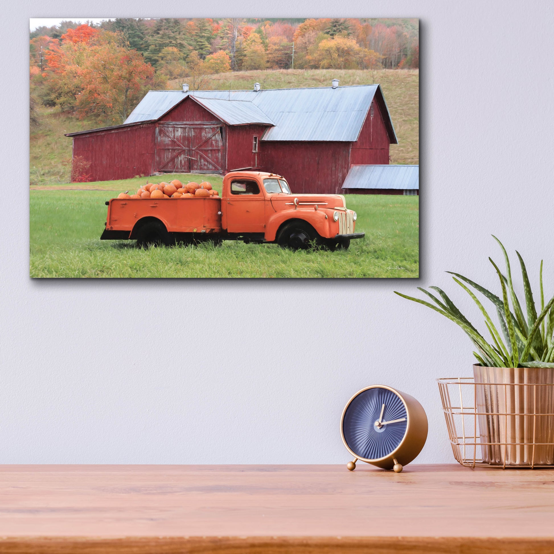 Epic Art 'Orange Pumpkin Truck' by Lori Deiter, Acrylic Glass Wall Art,16x12