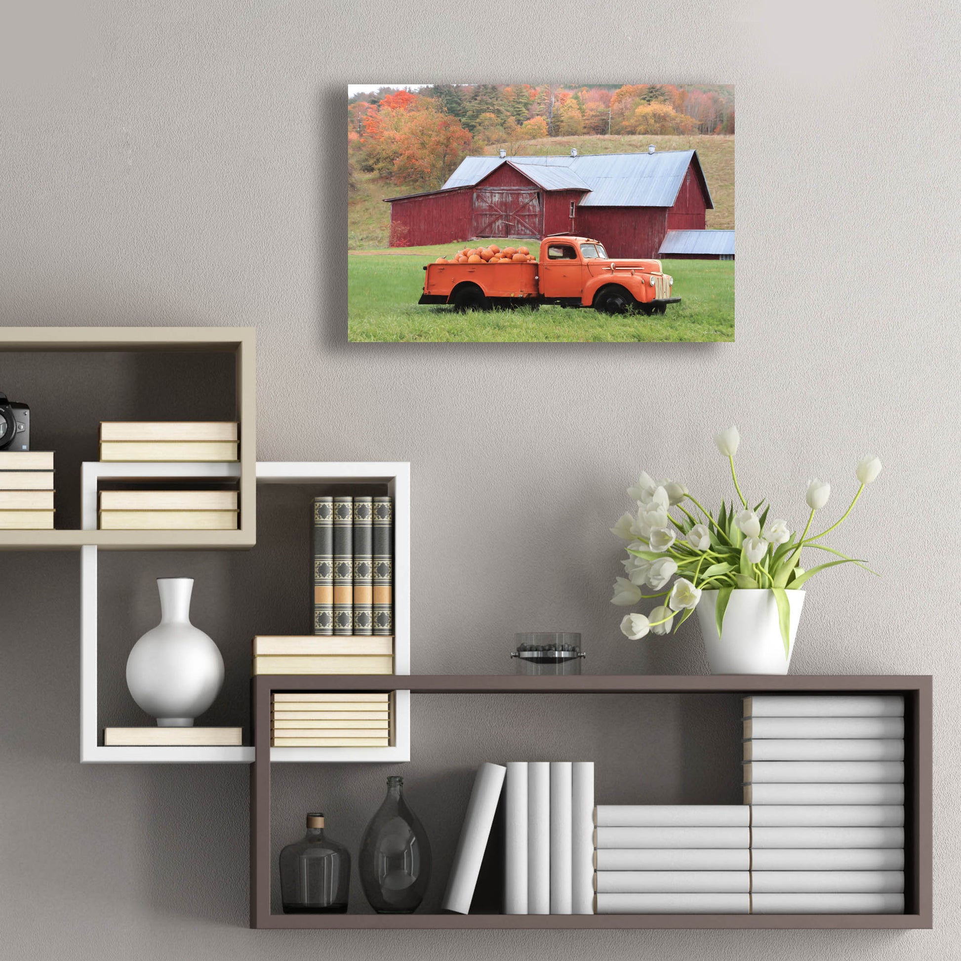 Epic Art 'Orange Pumpkin Truck' by Lori Deiter, Acrylic Glass Wall Art,24x16