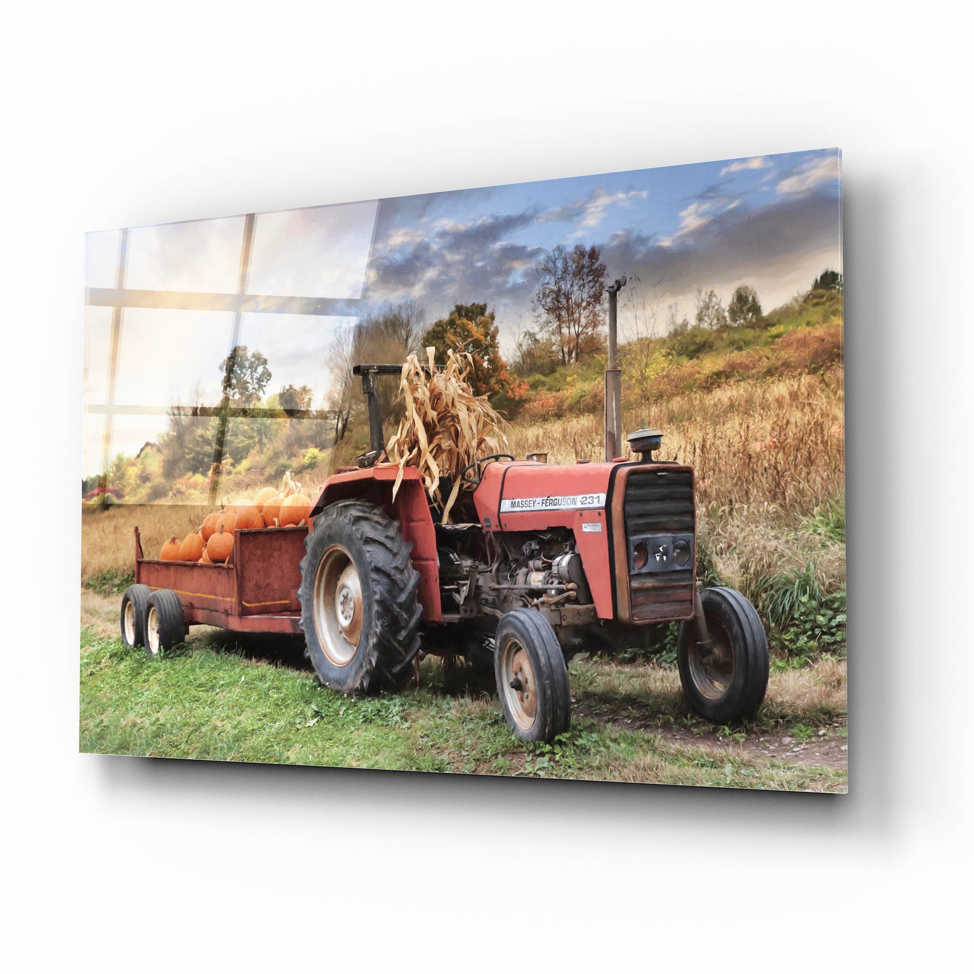 Epic Art 'Pumpkin Harvest Tractor' by Lori Deiter, Acrylic Glass Wall Art,16x12