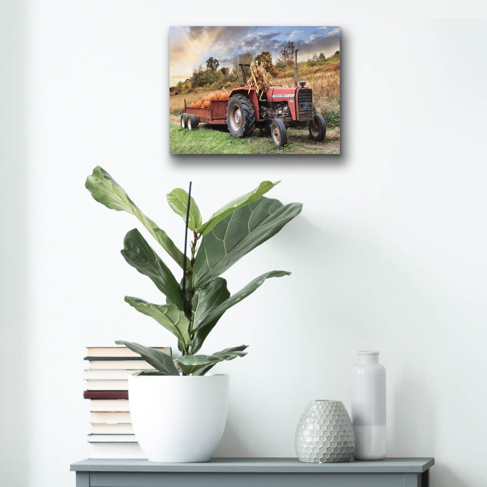 Epic Art 'Pumpkin Harvest Tractor' by Lori Deiter, Acrylic Glass Wall Art,16x12