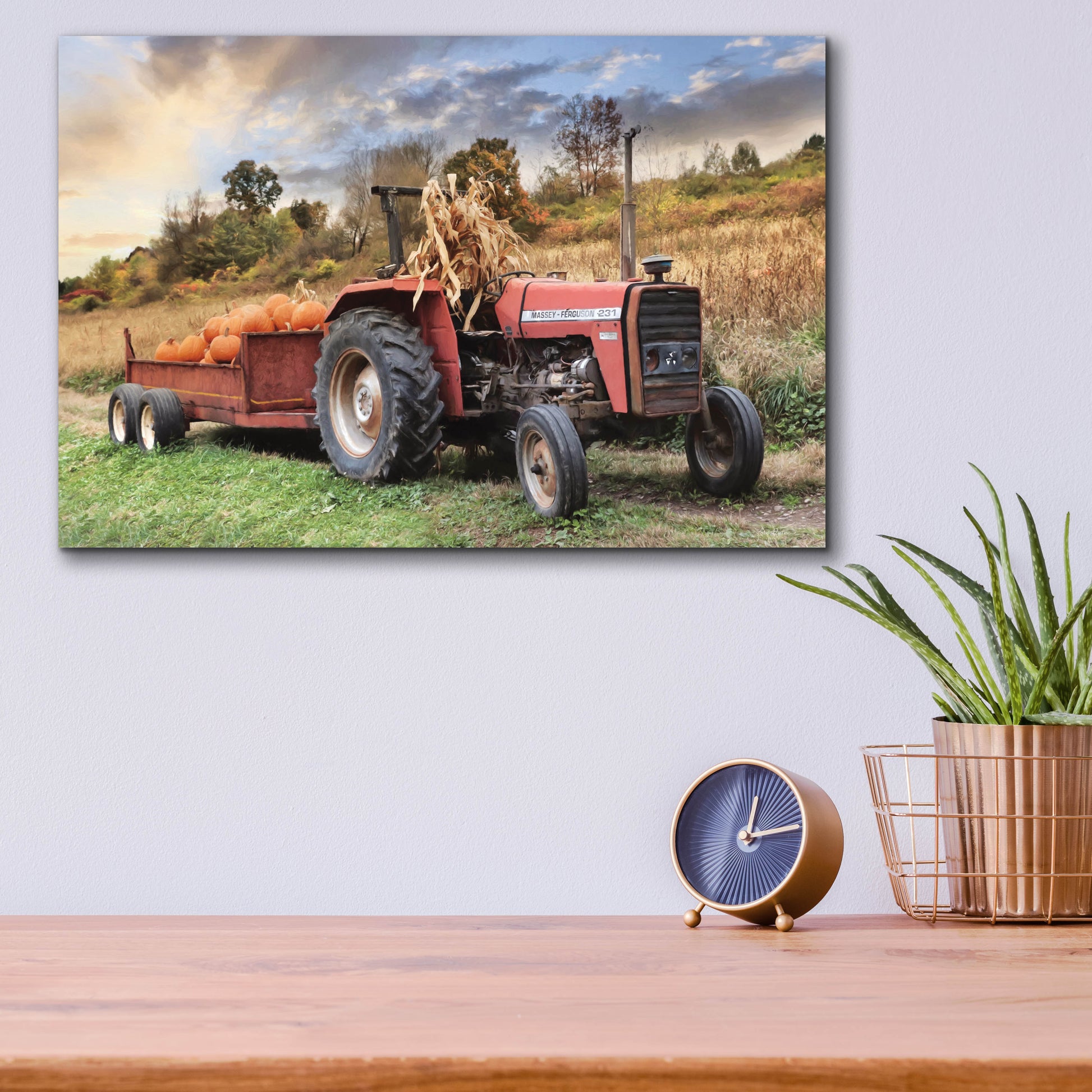 Epic Art 'Pumpkin Harvest Tractor' by Lori Deiter, Acrylic Glass Wall Art,16x12