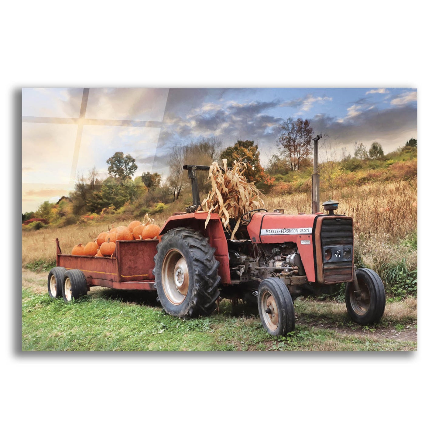 Epic Art 'Pumpkin Harvest Tractor' by Lori Deiter, Acrylic Glass Wall Art,16x12