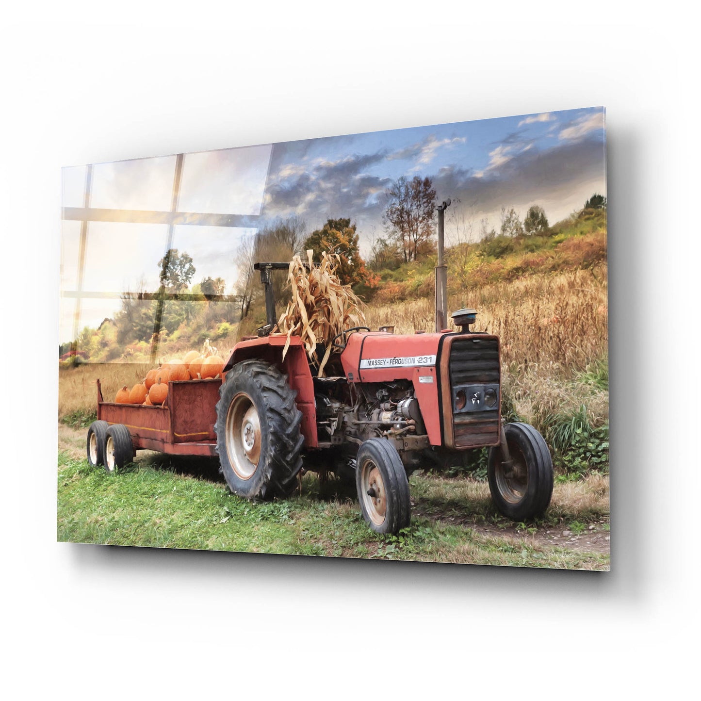 Epic Art 'Pumpkin Harvest Tractor' by Lori Deiter, Acrylic Glass Wall Art,24x16