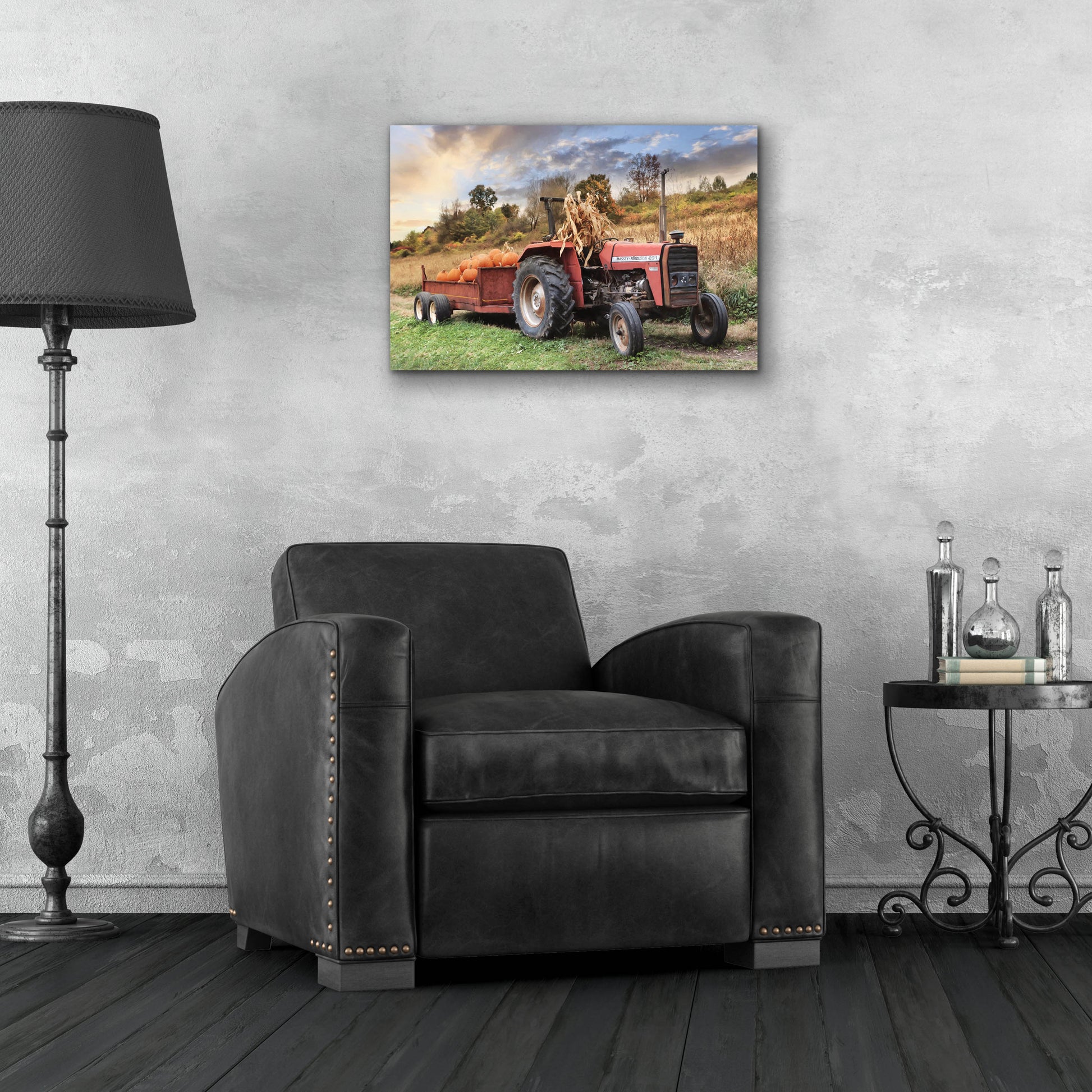 Epic Art 'Pumpkin Harvest Tractor' by Lori Deiter, Acrylic Glass Wall Art,24x16