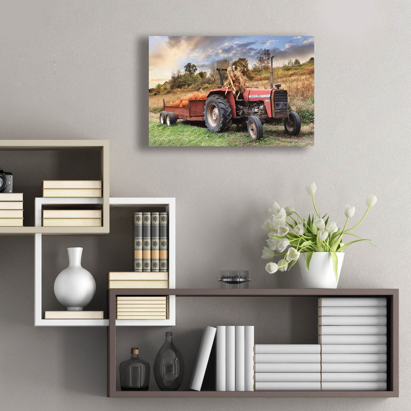 Epic Art 'Pumpkin Harvest Tractor' by Lori Deiter, Acrylic Glass Wall Art,24x16