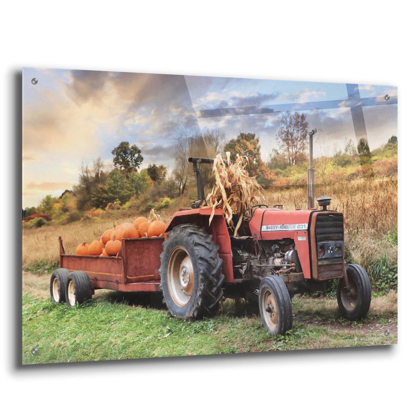 Epic Art 'Pumpkin Harvest Tractor' by Lori Deiter, Acrylic Glass Wall Art,36x24