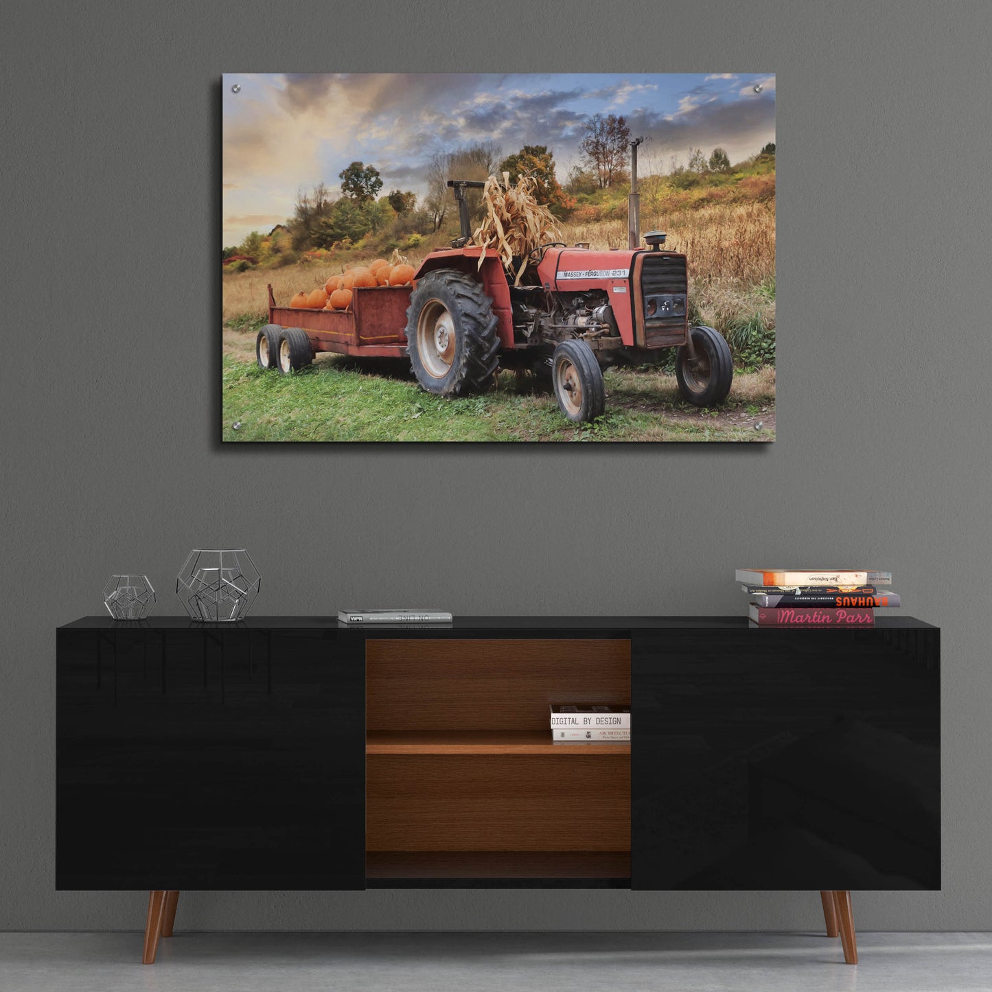 Epic Art 'Pumpkin Harvest Tractor' by Lori Deiter, Acrylic Glass Wall Art,36x24