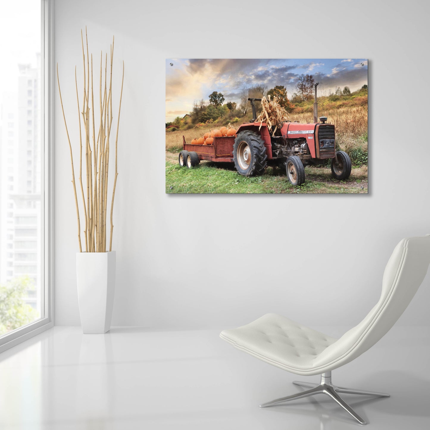 Epic Art 'Pumpkin Harvest Tractor' by Lori Deiter, Acrylic Glass Wall Art,36x24