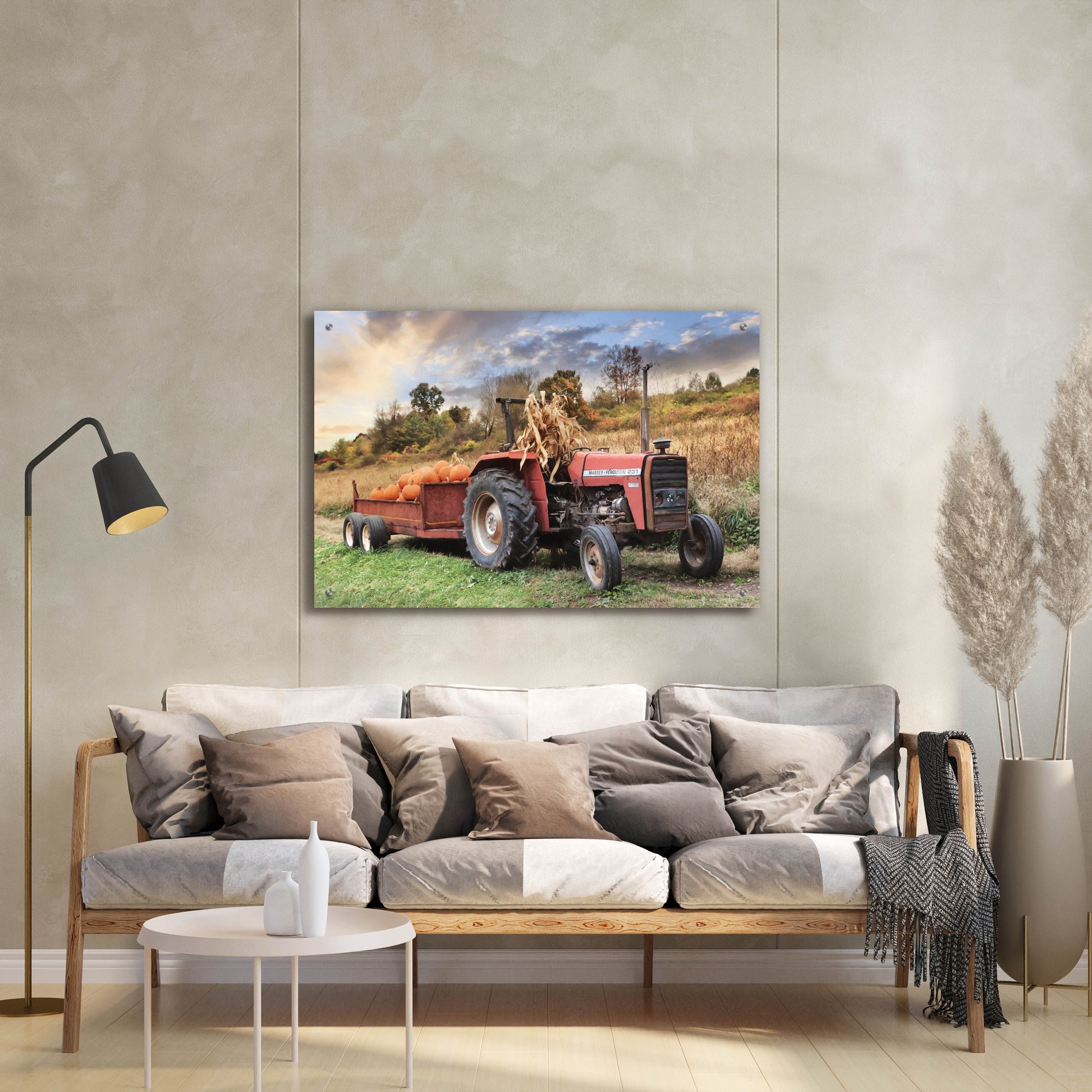 Epic Art 'Pumpkin Harvest Tractor' by Lori Deiter, Acrylic Glass Wall Art,36x24