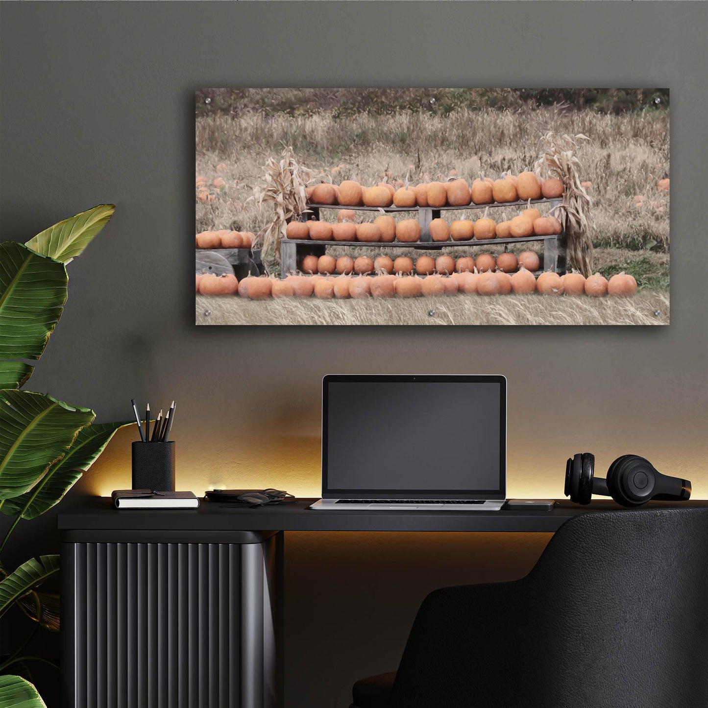 Epic Art 'Pumpkin Picking' by Lori Deiter, Acrylic Glass Wall Art,48x24