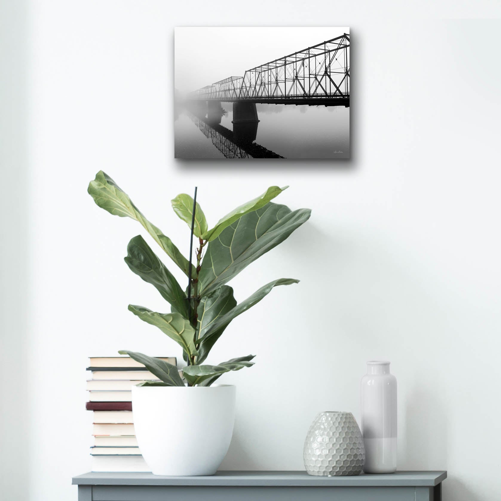 Epic Art 'Foggy Morning Bridge' by Lori Deiter, Acrylic Glass Wall Art,16x12