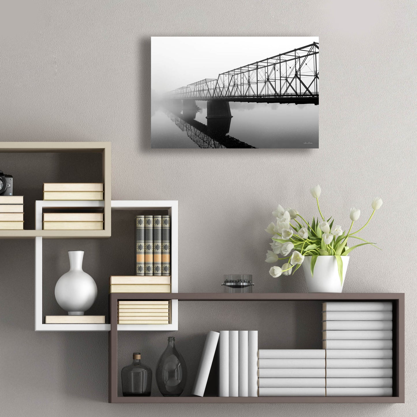 Epic Art 'Foggy Morning Bridge' by Lori Deiter, Acrylic Glass Wall Art,24x16