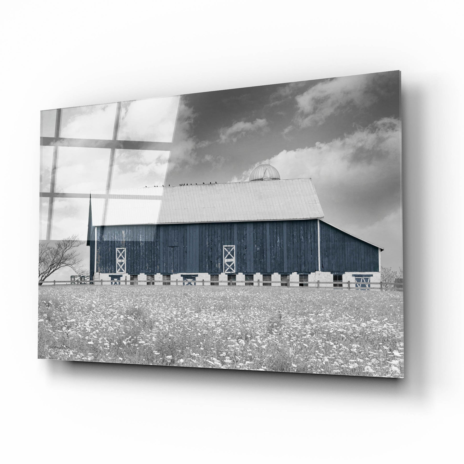 Epic Art 'Black & White Barn' by Lori Deiter, Acrylic Glass Wall Art,16x12