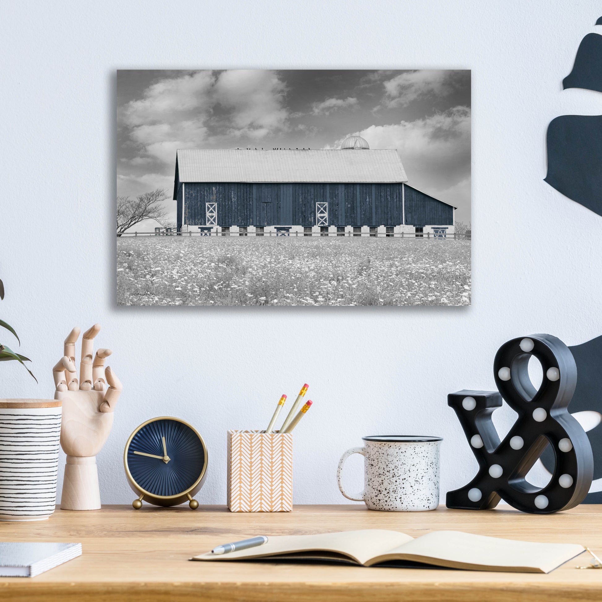 Epic Art 'Black & White Barn' by Lori Deiter, Acrylic Glass Wall Art,16x12