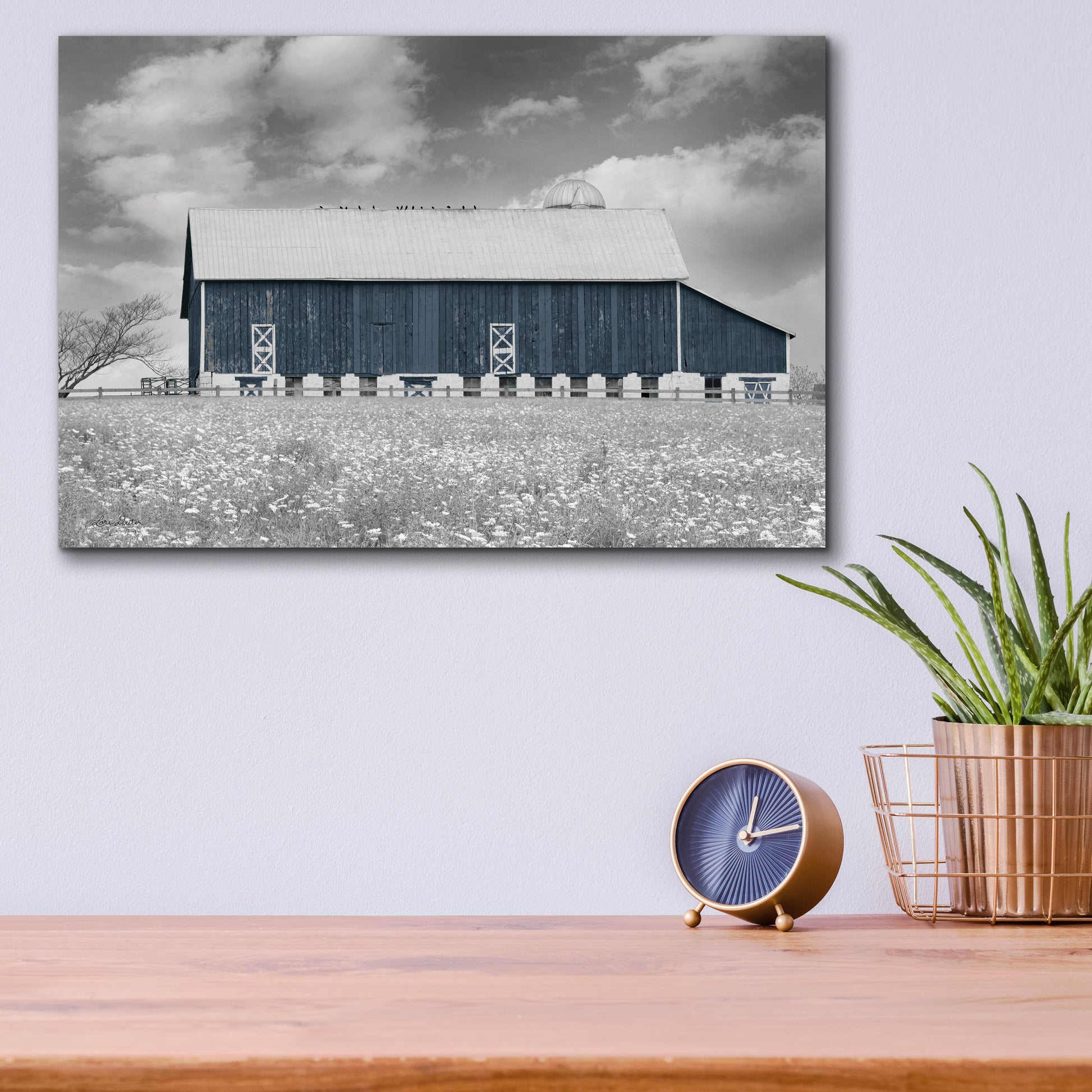 Epic Art 'Black & White Barn' by Lori Deiter, Acrylic Glass Wall Art,16x12