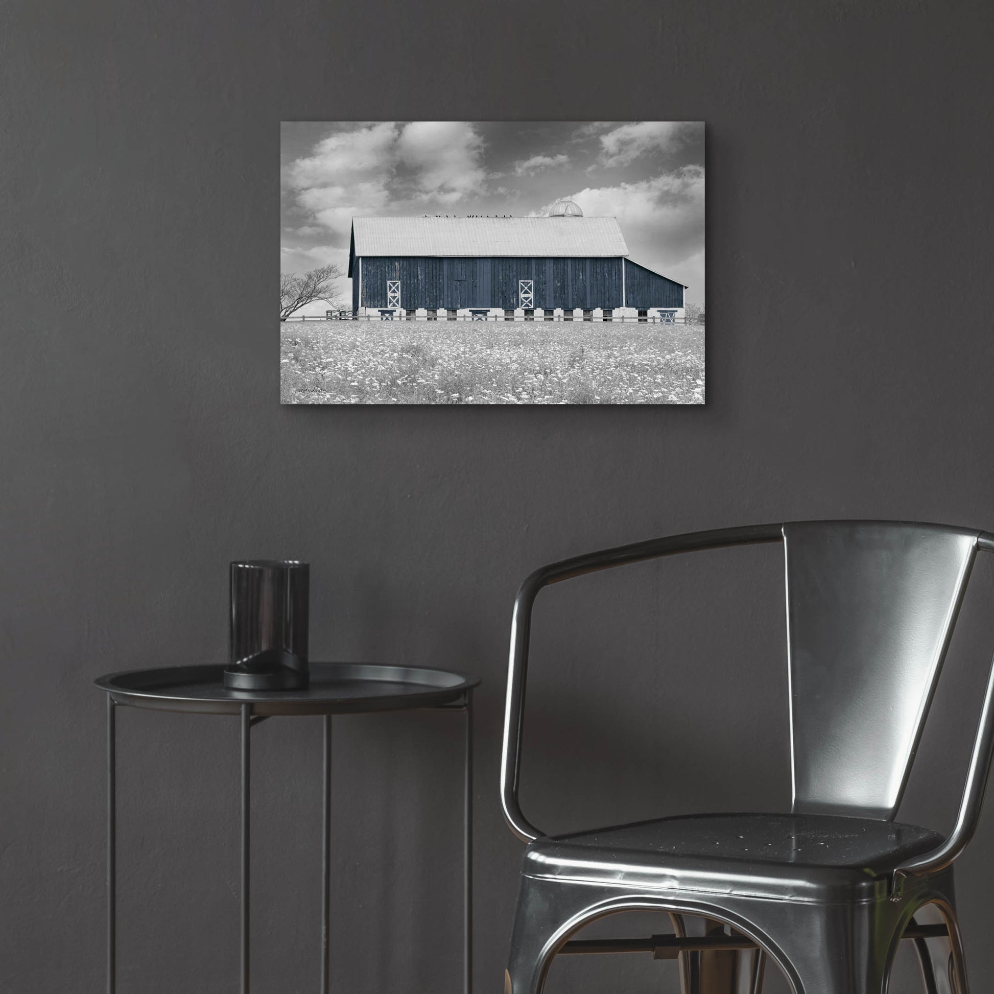 Epic Art 'Black & White Barn' by Lori Deiter, Acrylic Glass Wall Art,24x16