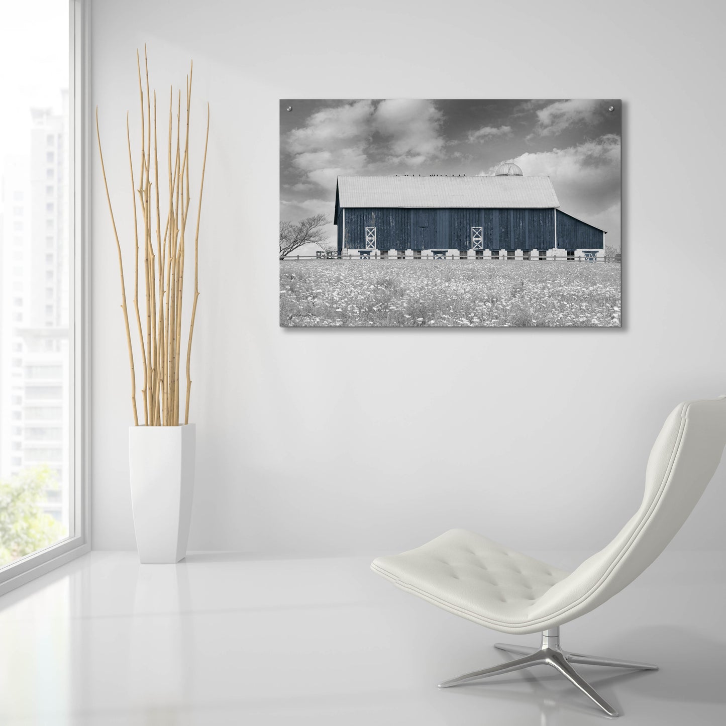 Epic Art 'Black & White Barn' by Lori Deiter, Acrylic Glass Wall Art,36x24