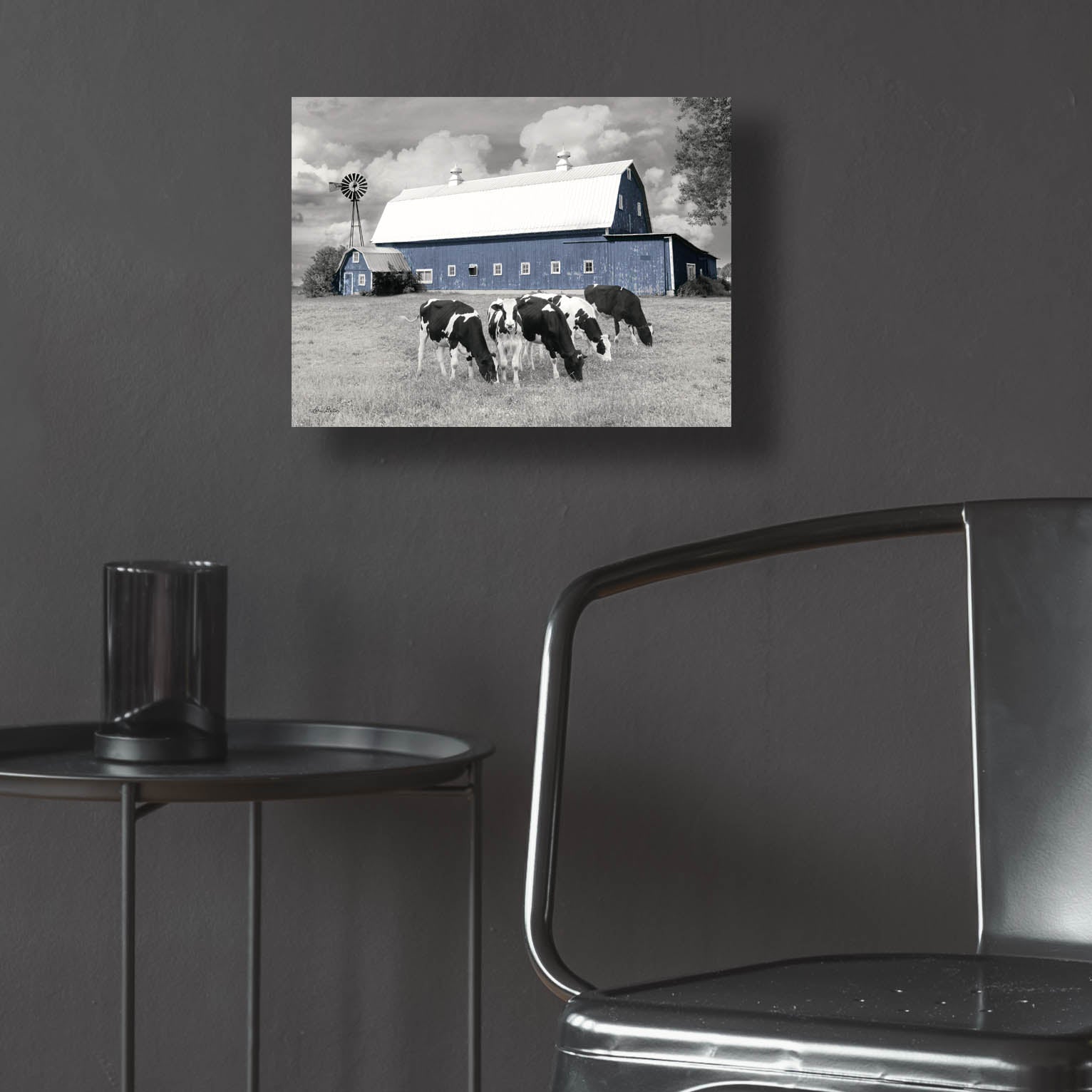 Epic Art 'Blue Barn with Cows' by Lori Deiter, Acrylic Glass Wall Art,16x12