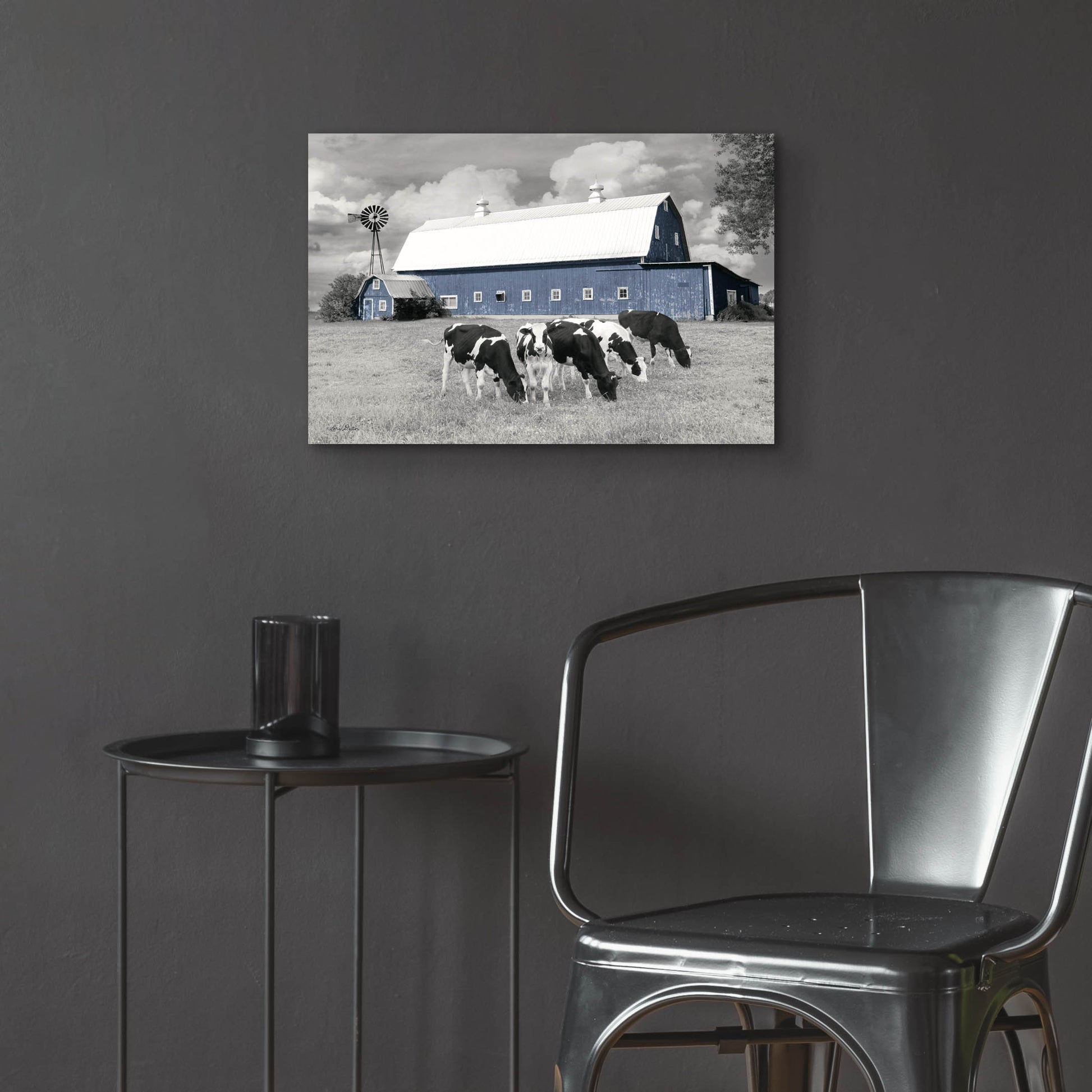 Epic Art 'Blue Barn with Cows' by Lori Deiter, Acrylic Glass Wall Art,24x16