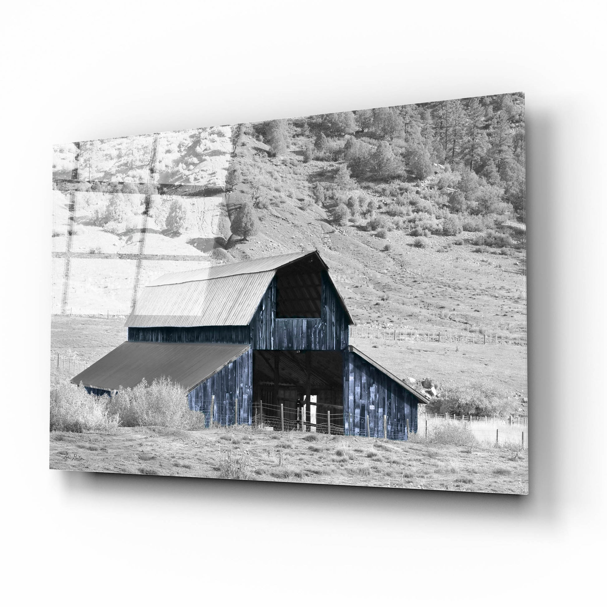 Epic Art 'Blue Barn II' by Lori Deiter, Acrylic Glass Wall Art,16x12