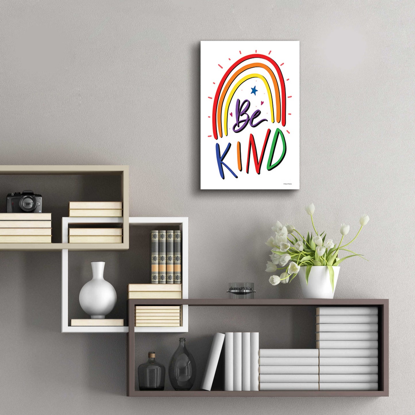 Epic Art 'Be Kind Rainbow' by Rachel Nieman, Acrylic Glass Wall Art,16x24