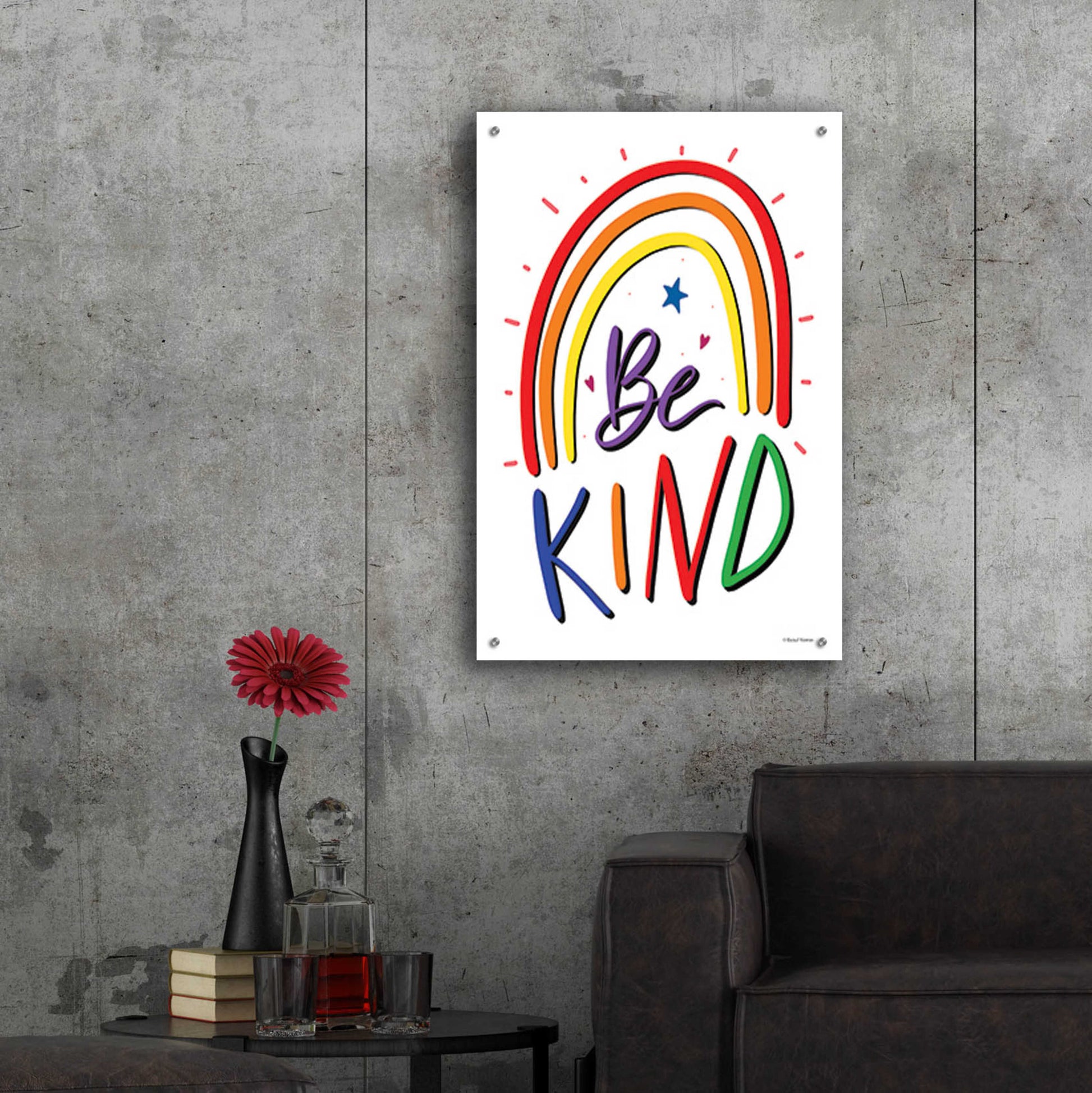 Epic Art 'Be Kind Rainbow' by Rachel Nieman, Acrylic Glass Wall Art,24x36