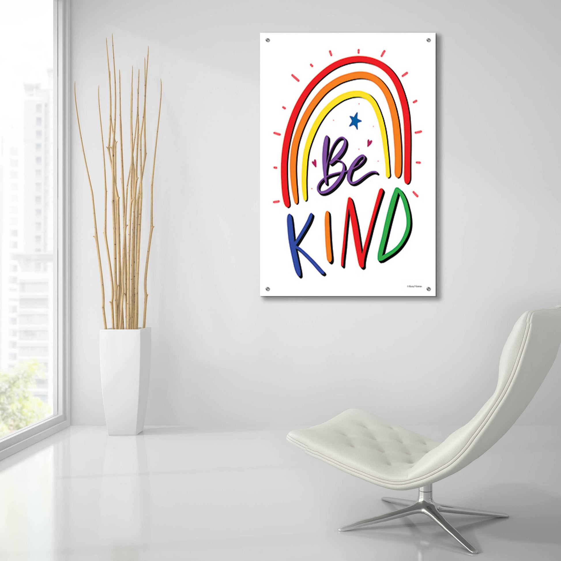 Epic Art 'Be Kind Rainbow' by Rachel Nieman, Acrylic Glass Wall Art,24x36