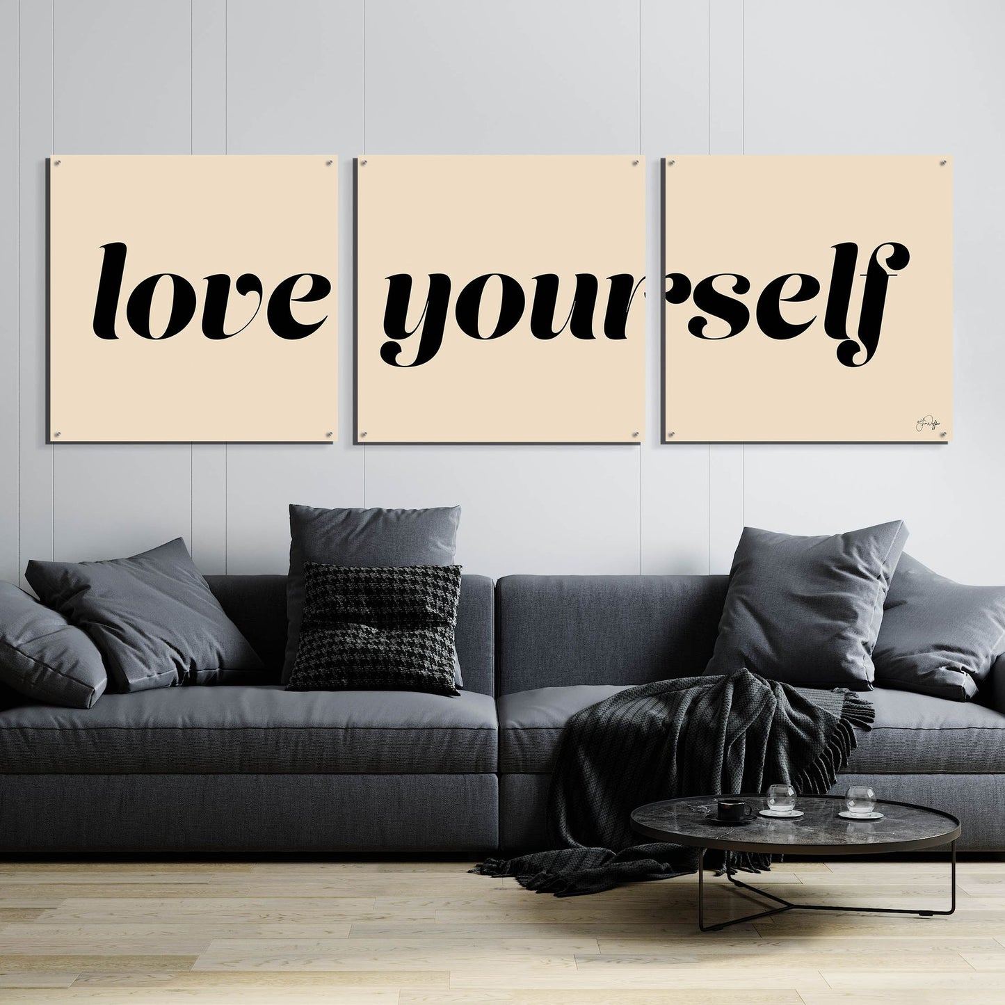 Epic Art 'Love Yourself' by Yass Naffas Designs, Acrylic Glass Wall Art, 3 Piece Set,108x36