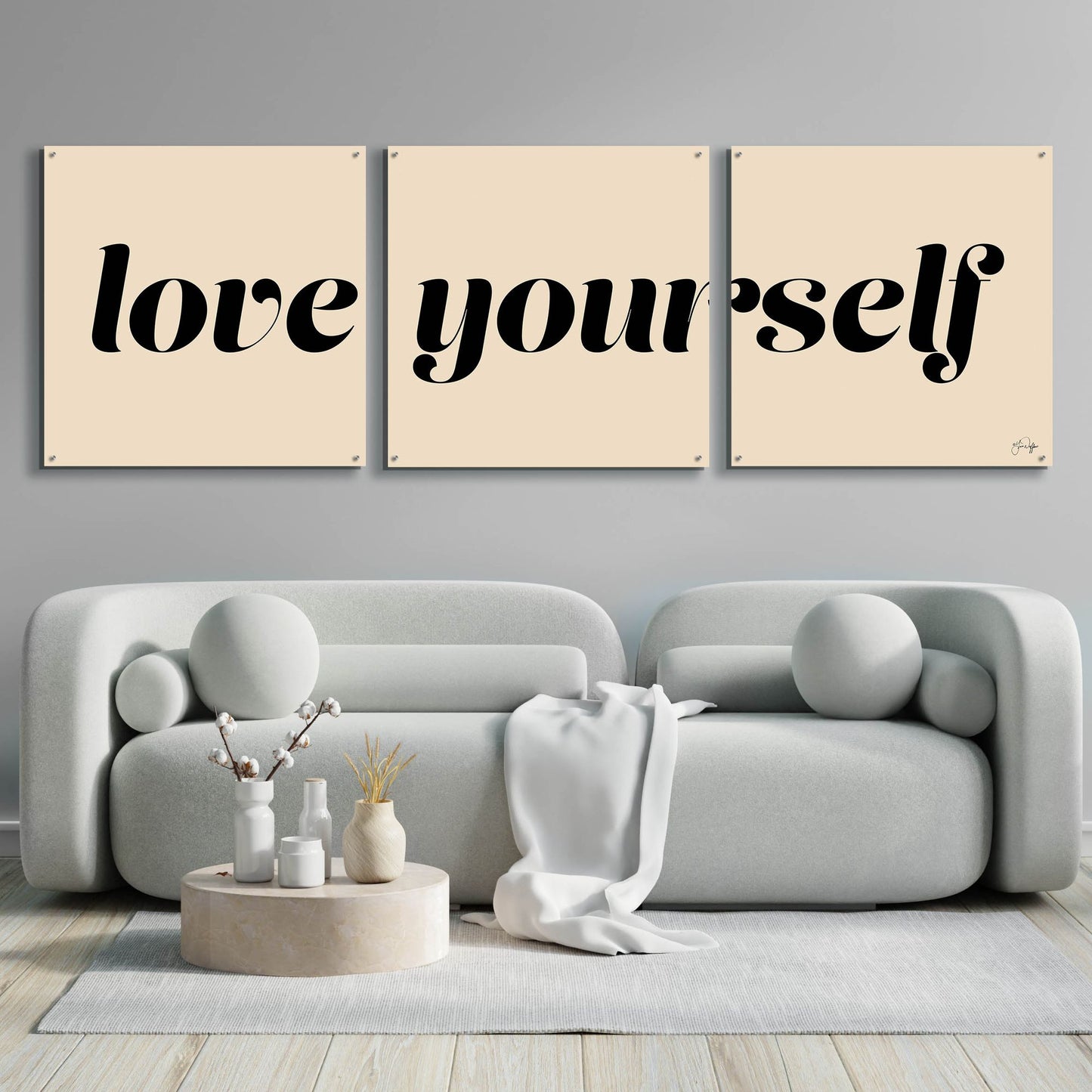 Epic Art 'Love Yourself' by Yass Naffas Designs, Acrylic Glass Wall Art, 3 Piece Set,108x36