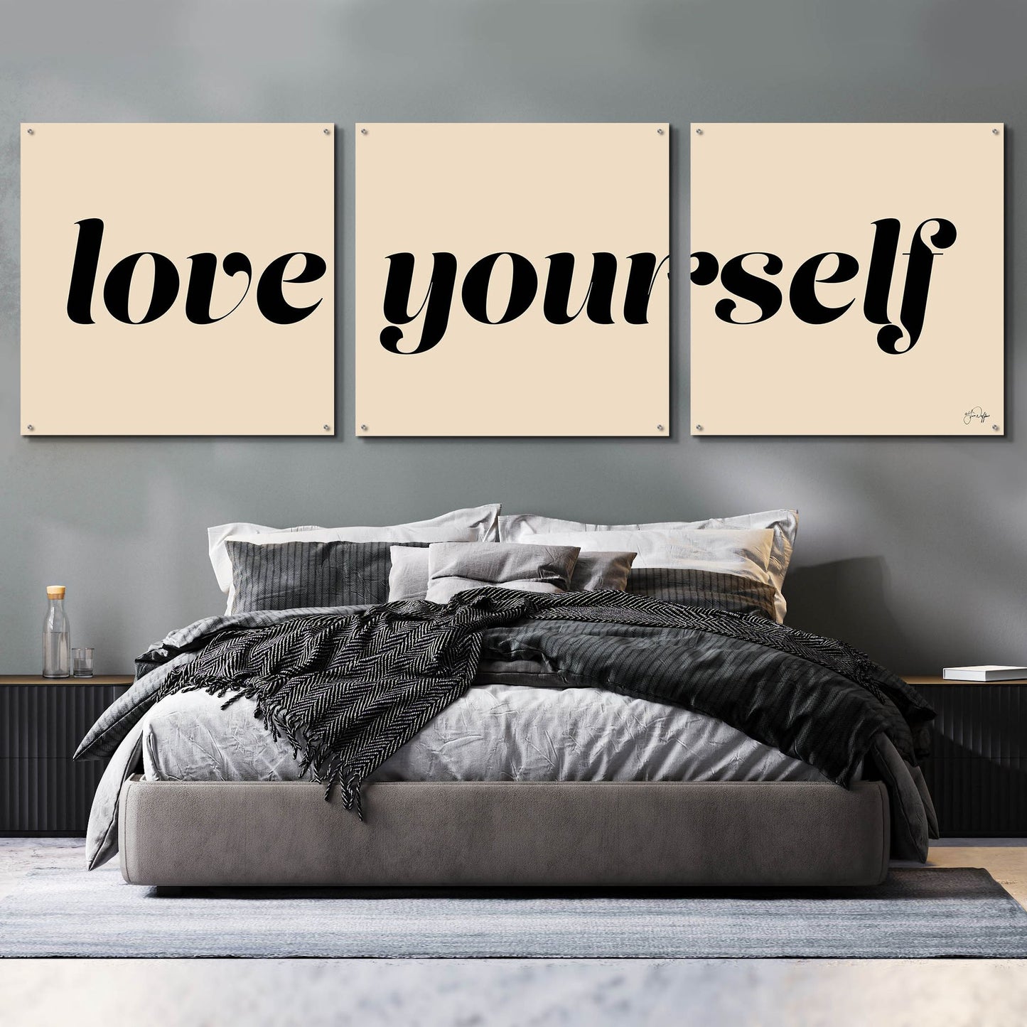 Epic Art 'Love Yourself' by Yass Naffas Designs, Acrylic Glass Wall Art, 3 Piece Set,108x36