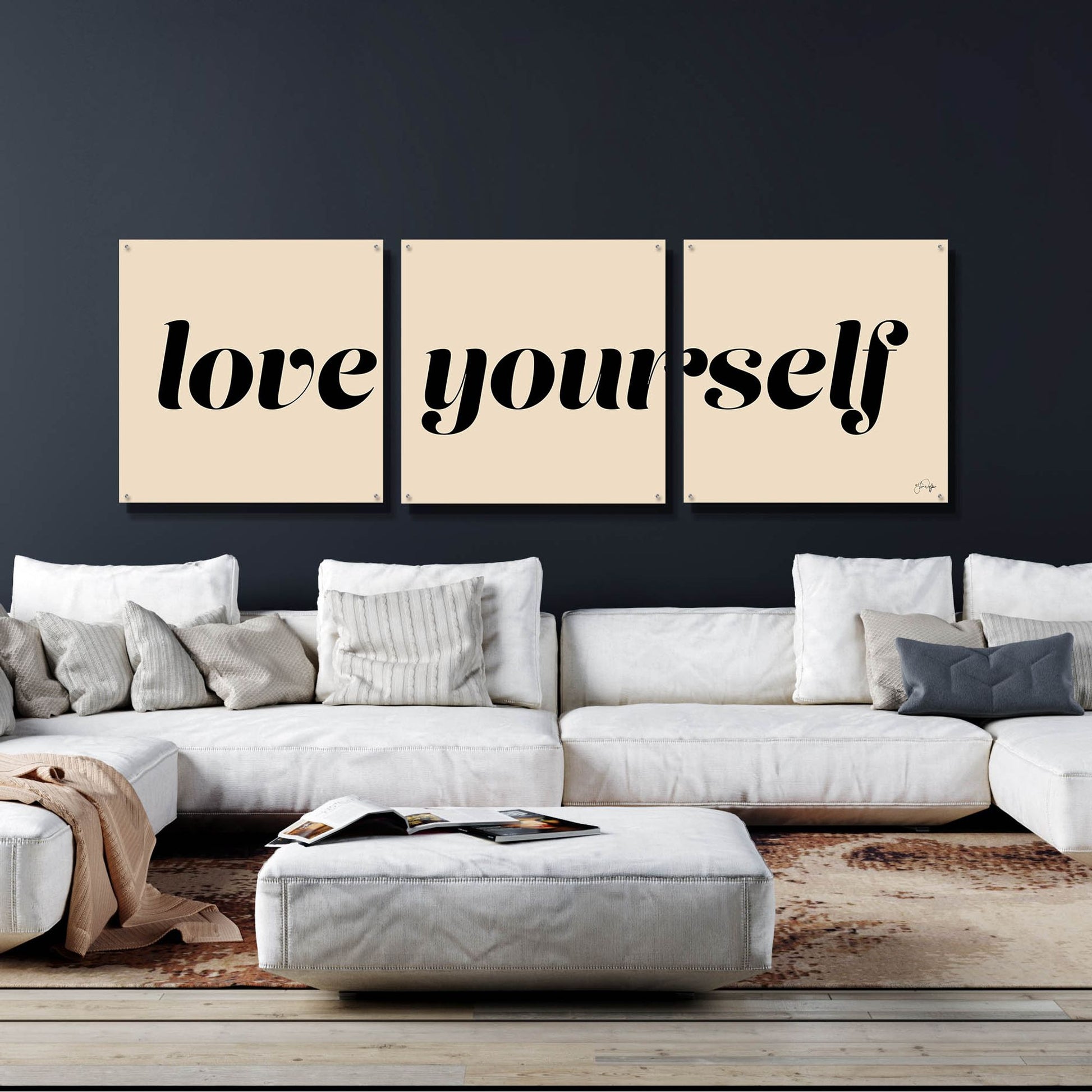 Epic Art 'Love Yourself' by Yass Naffas Designs, Acrylic Glass Wall Art, 3 Piece Set,108x36