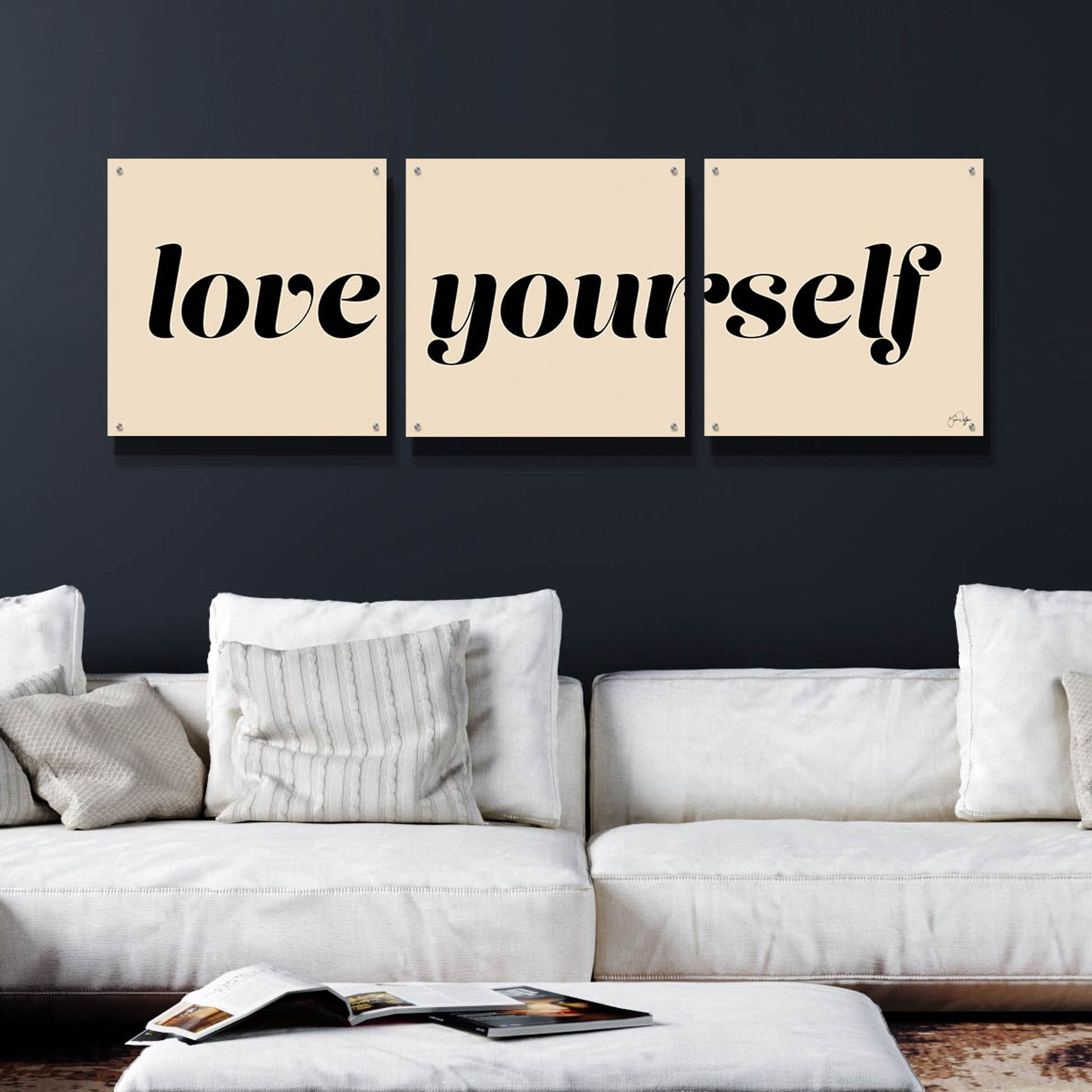 Epic Art 'Love Yourself' by Yass Naffas Designs, Acrylic Glass Wall Art, 3 Piece Set,72x24