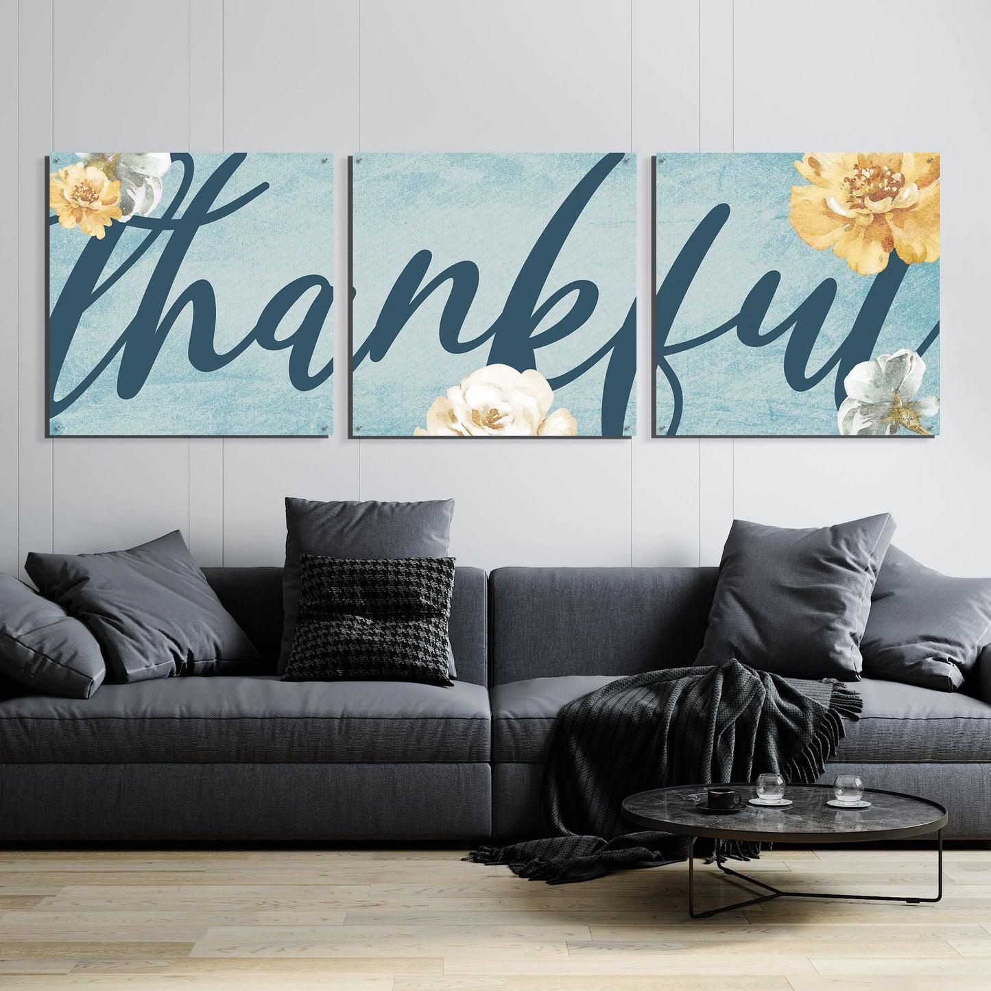 Epic Art 'Thankful' by Yass Naffas Designs, Acrylic Glass Wall Art, 3 Piece Set,108x36