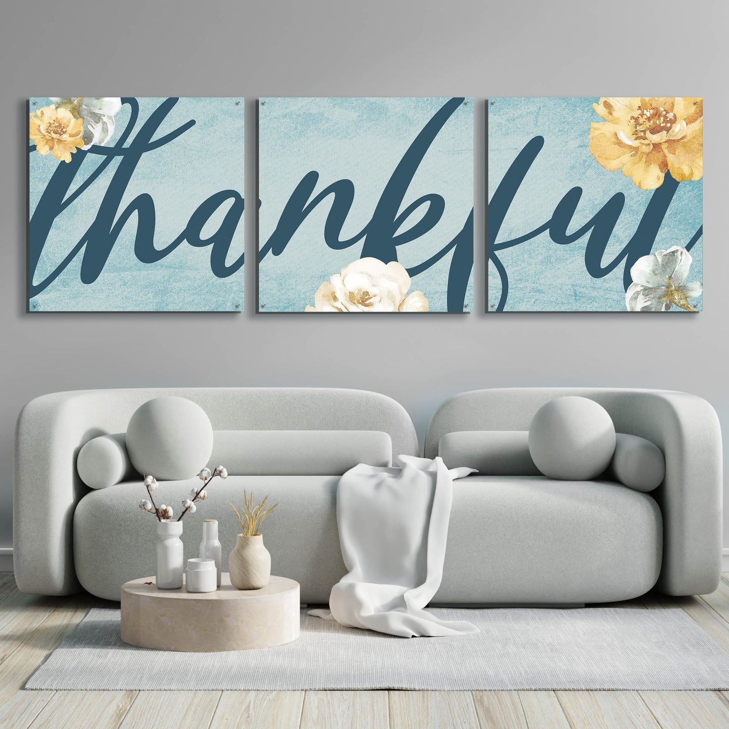 Epic Art 'Thankful' by Yass Naffas Designs, Acrylic Glass Wall Art, 3 Piece Set,108x36