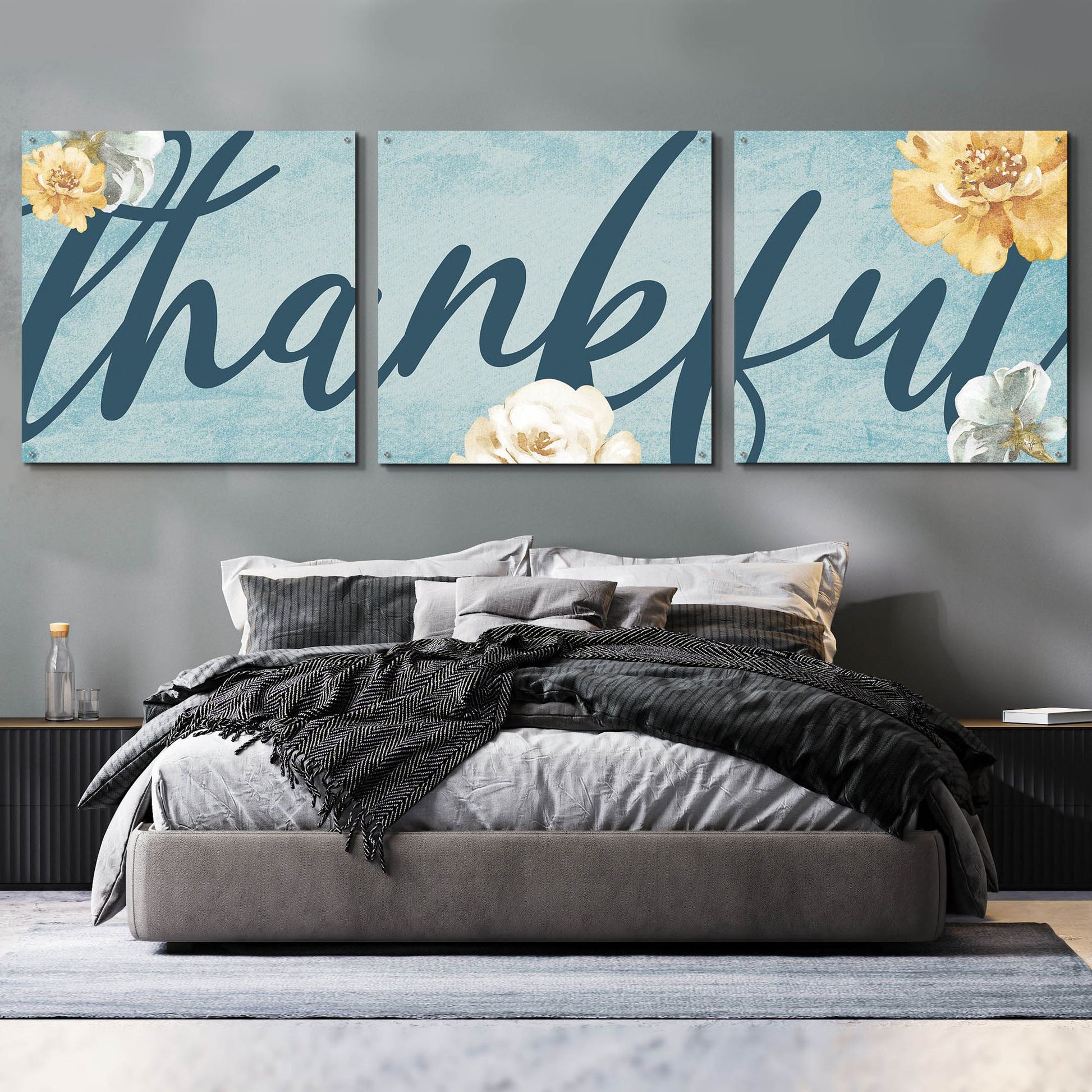 Epic Art 'Thankful' by Yass Naffas Designs, Acrylic Glass Wall Art, 3 Piece Set,108x36