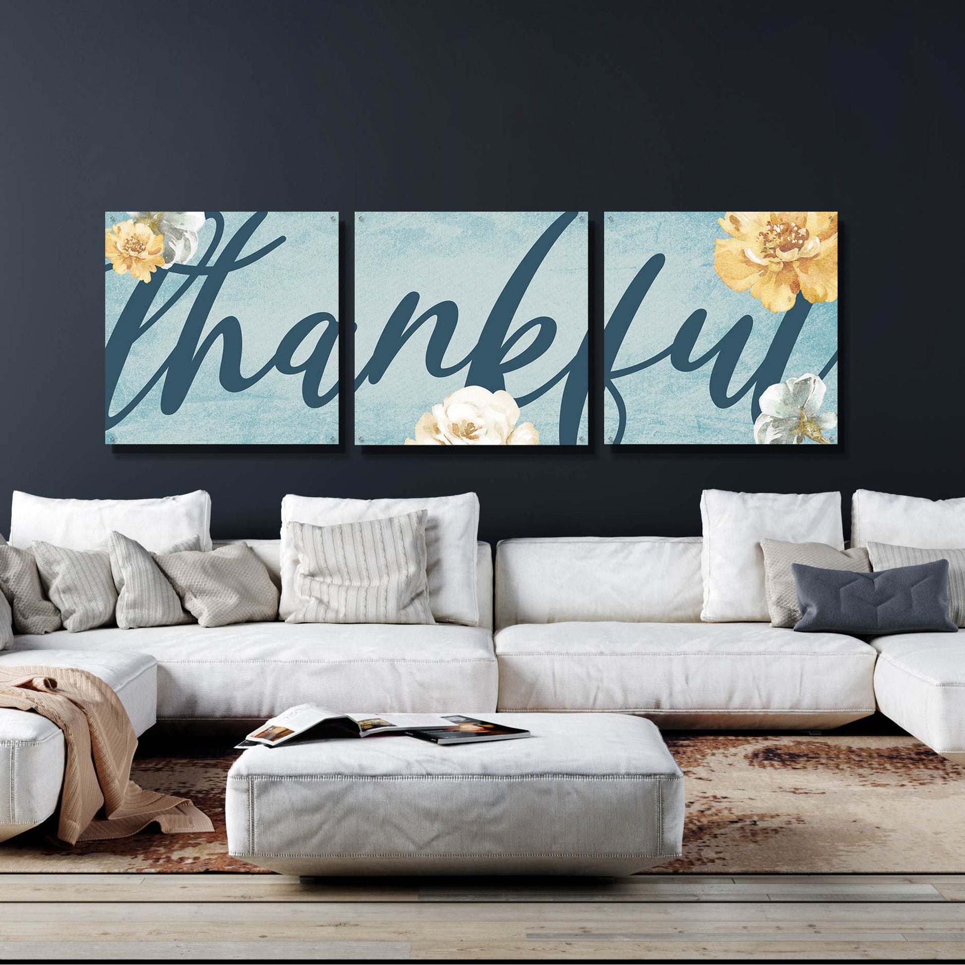 Epic Art 'Thankful' by Yass Naffas Designs, Acrylic Glass Wall Art, 3 Piece Set,108x36